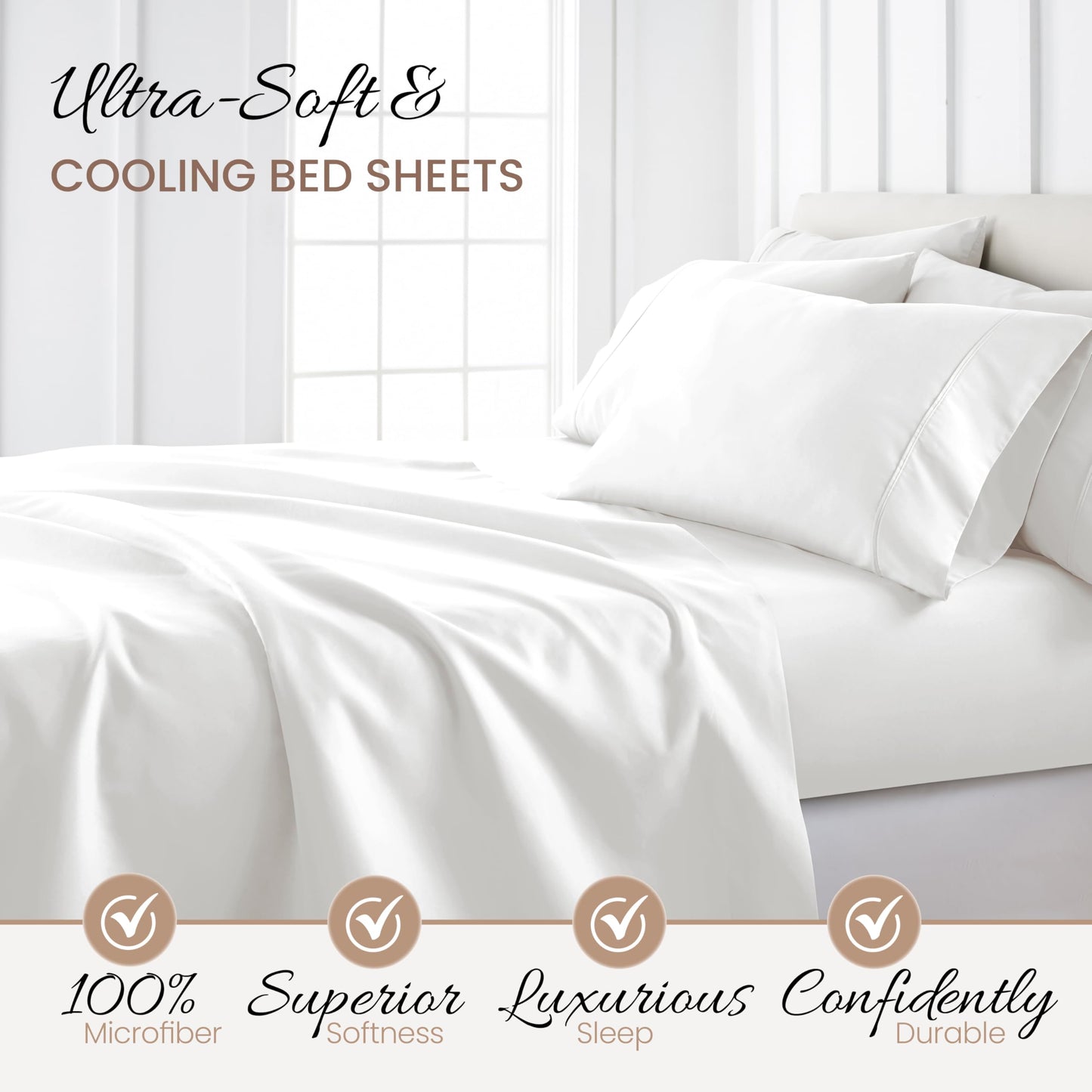 Linen Market Brushed Microfiber King Sheet Set 4 Piece – Oeko-TEX Certified Ultra Soft & Wrinkle-Free - 16" Deep Pocket Sheets - Easy Care King Size - White