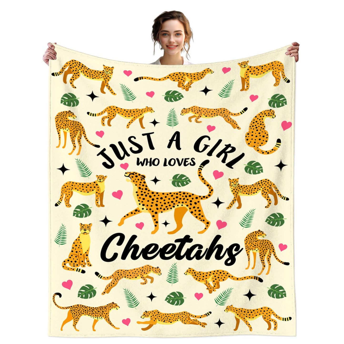 FLOW4U Cheetah Blanket Gifts for Girls Plush Just A Girl Who Loves Cheetahs Stuff Blanket Throw Fleece Bedding Cheetahs Gifts for Cheetah Lovers Girls Kids Women Birthday Party Decorations 50"X40"