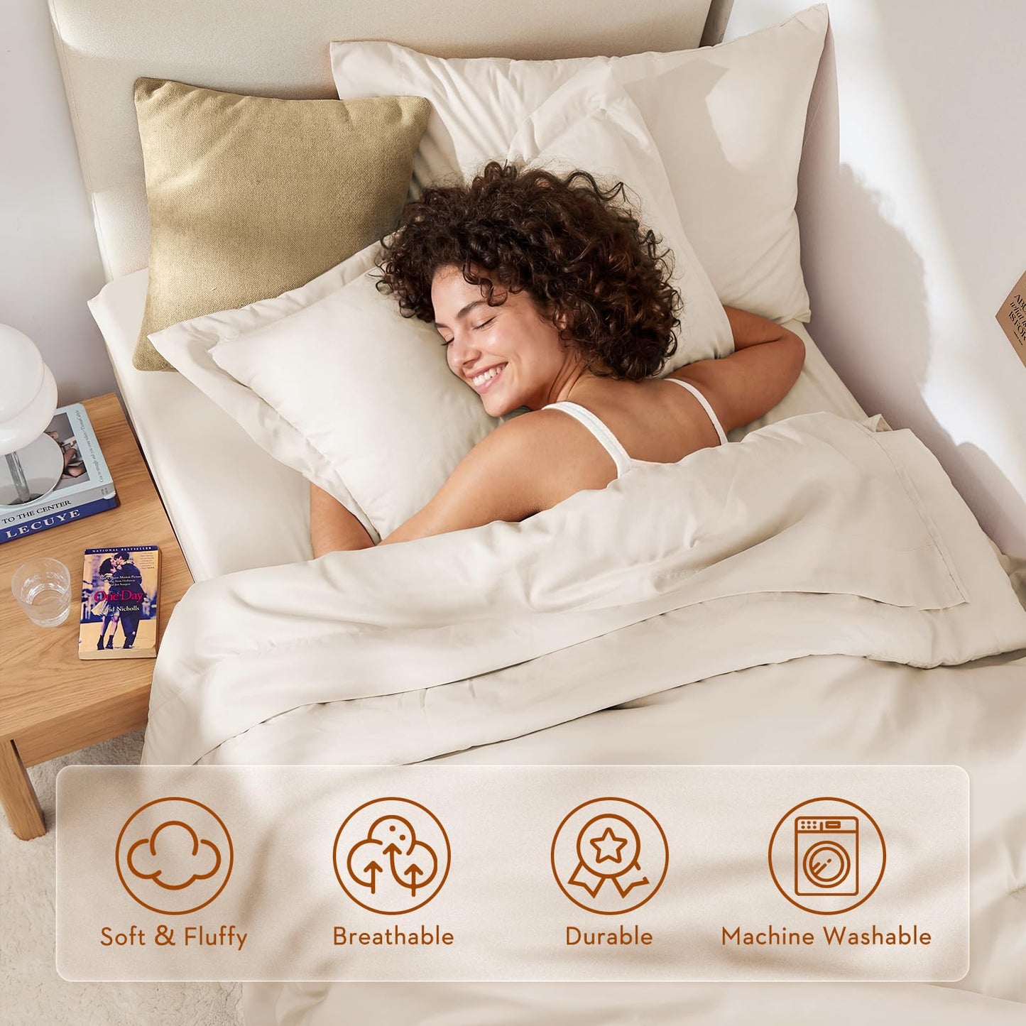 MUXHOMO 5 Pieces Twin XL Comforter Set, Soft Bed in a Bag Twin XL Size, All Season Bedding Set with Comforter, Flat Sheet, Fitted Sheet, Pillowcases & Shams, Beige