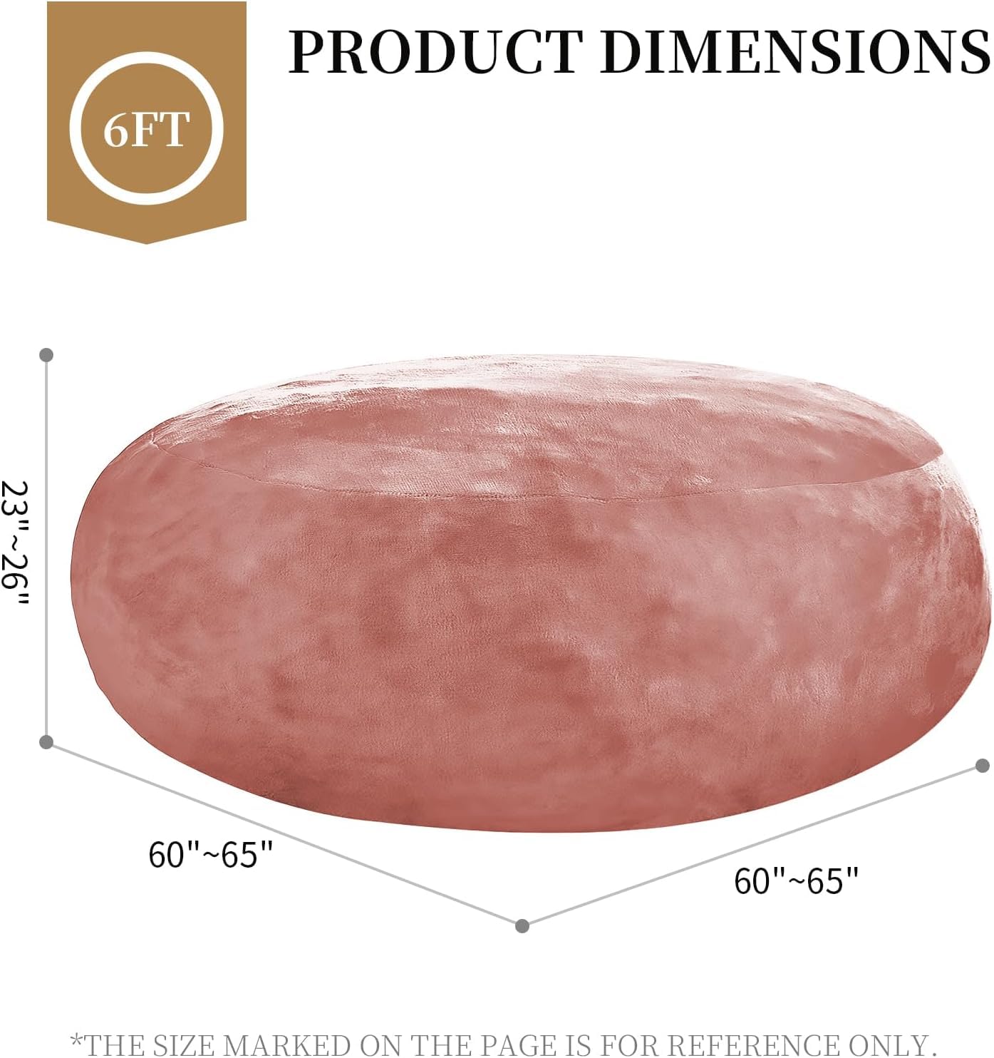 Big Bean Bag Chairs for Adults ，6FT Bean Bag Chair with Filler Memory Foam Chair Super Soft Plush, Living Room Furniture, Suitable for bedrooms,Reading Chairs (Pink, 6FT)