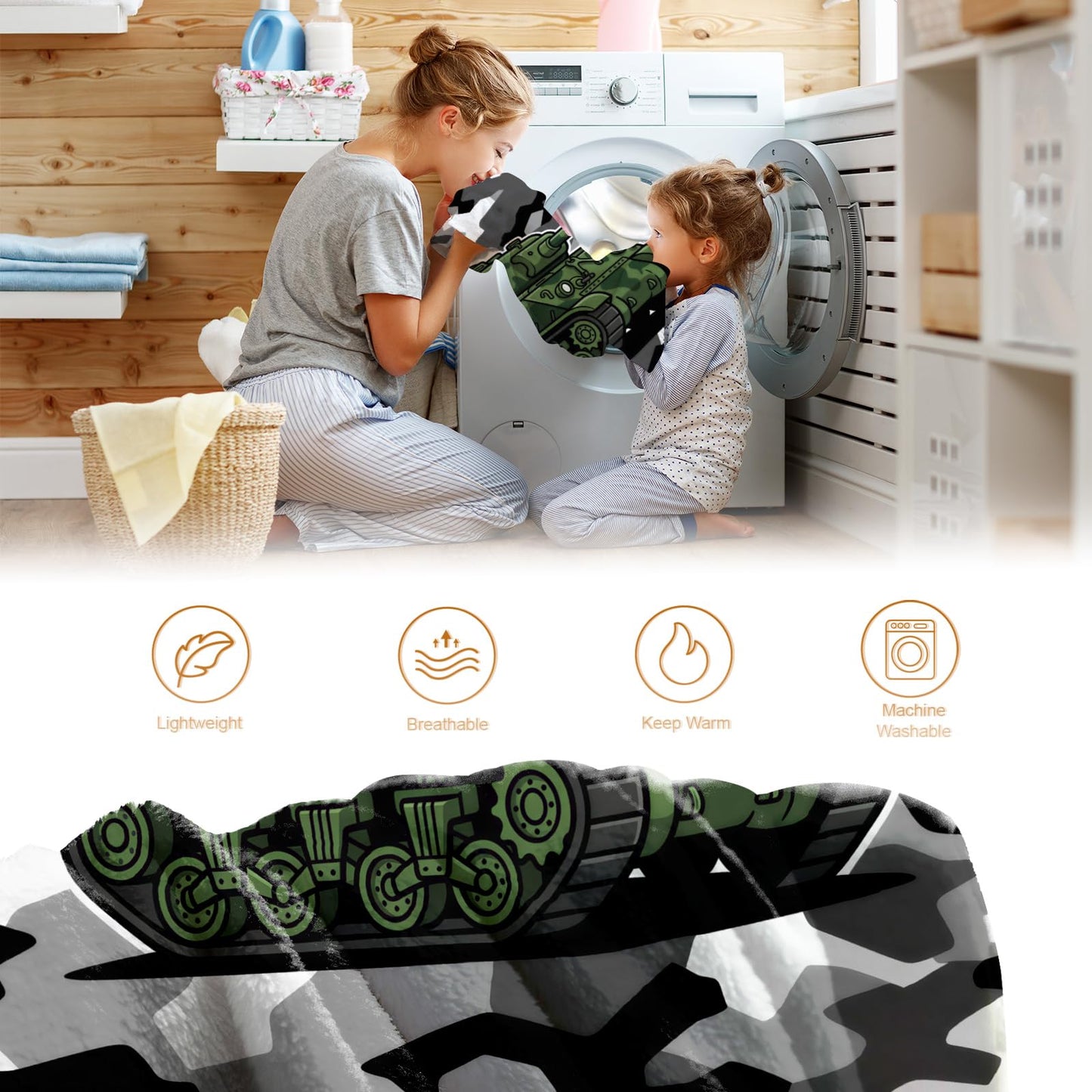 Hohoto Camouflage Tank Throw Blanket, Gifts for Boys Teens Men Veterans, Soft Cozy Blanket for Couch Sofa Bed, Lightweight Warm Decor Throw for Living Room Bedroom, Dorm Travel Nap Blanket, 50"x60"