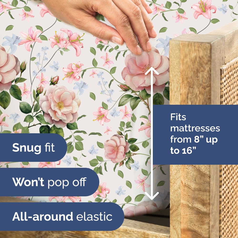 Floral Sheets - Pink Floral Rose Bed Sheet Set - 1 Flat, 1 Fitted & 2 Pillowcases w/ Deep Pockets - Comfy, Wrinkle & Fade Free Boho Botanical Bedding - Ultra-Soft, Breathable & Cooling - Full Size New
