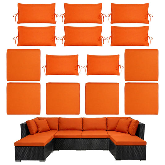 Cabubra 14pcs Outdoor Patio Furniture Cushion Covers, Waterproof & Sun-Resistant Zippered,Fit for Patio Furniture Sectional Sofas and Wicker Rocking Chairs,3 Sizes,Orange,Covers Only