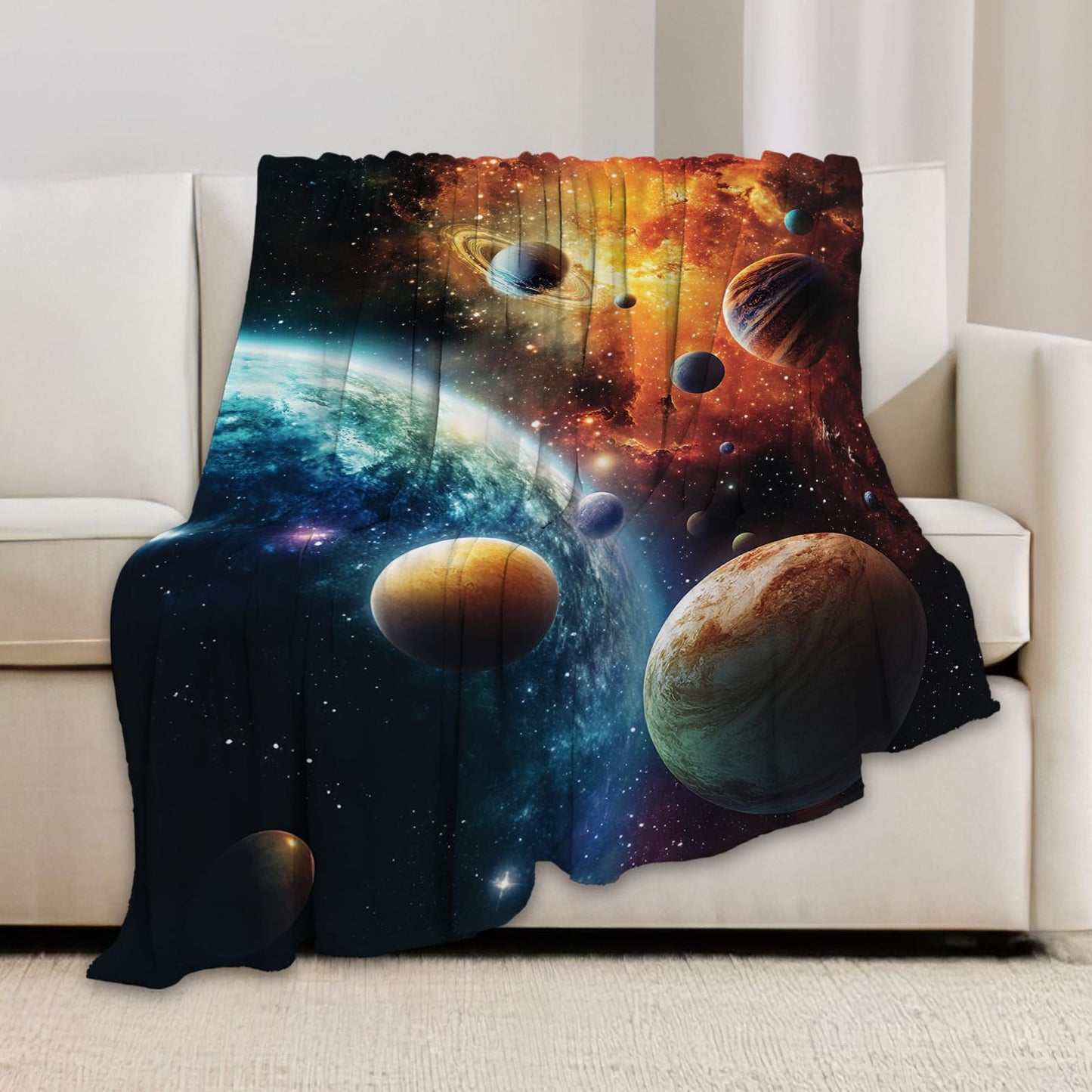 Space Blanket, Galaxy Throw Blanket, Space Gifts, Solar Blankets, Galaxy Stuff Fleece Flannel Plush for Women Men Boys Girls Lovers Adults Soft Bedding for Sofa Bed Office Home Decor 40"X50"