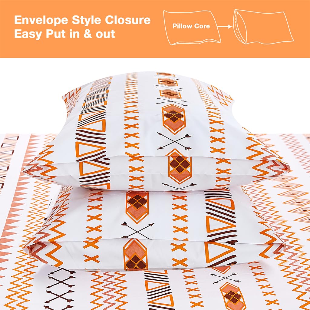 JSD Orange Boho Sheet Set Full Size, Soft Geometric Printed Microfiber Sheets Extra Deep Pocket Wrinkle Free