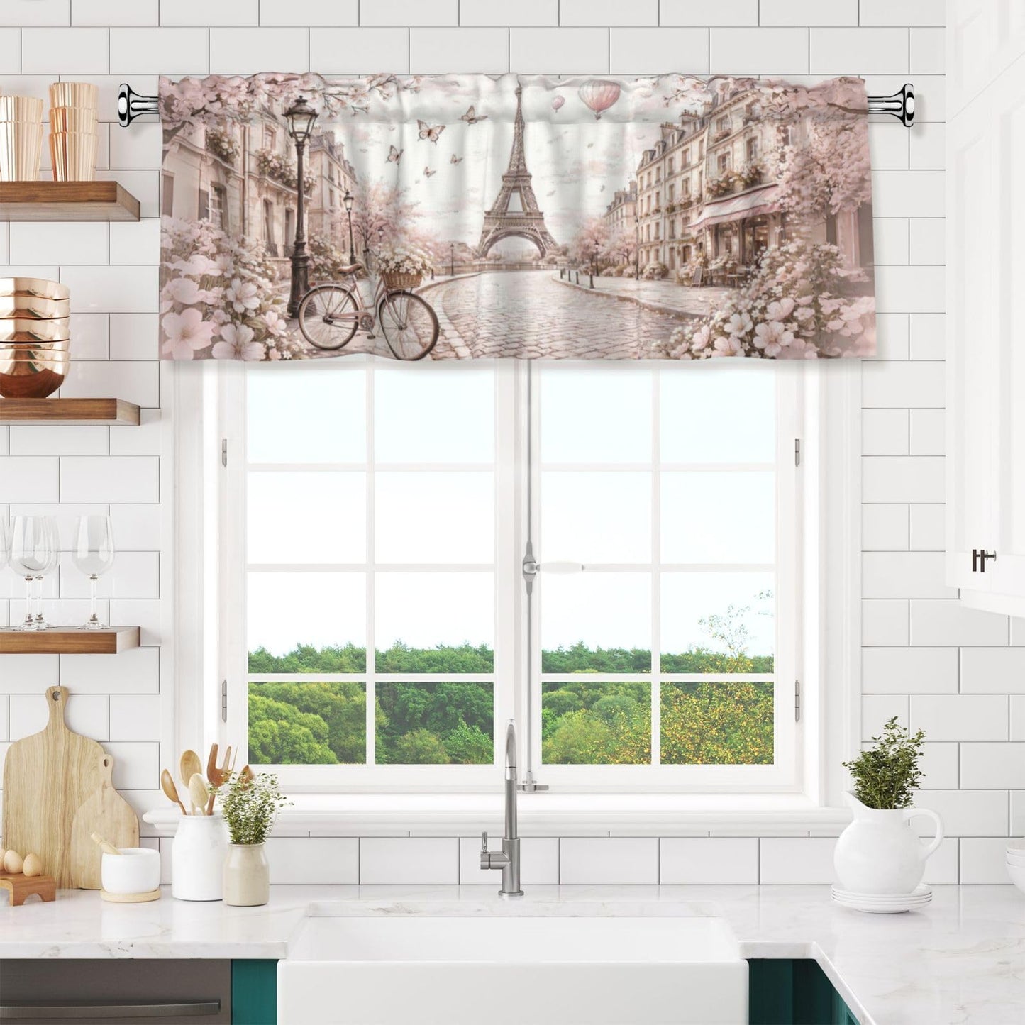 VeySlHio Romance Paris Curtain Valance 54x18 Inches Window Treatment Rod Pocket Valance for Kitchen Bathroom Bedroom