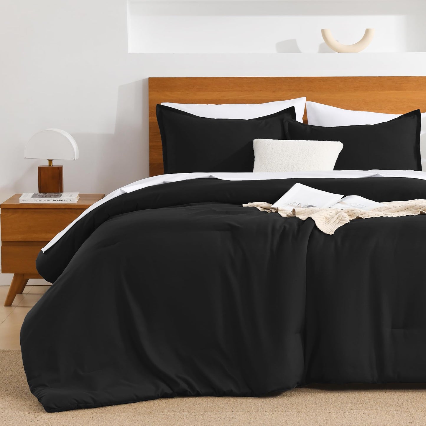 Andency Black California King Comforter Set - 7 Pieces Bed in a Bag Cal King Bedding Comforter Sets, Summer Plain Soft Lightweight Comforter with Fitted Sheets, Flat Sheets, Pillowcases & Shams