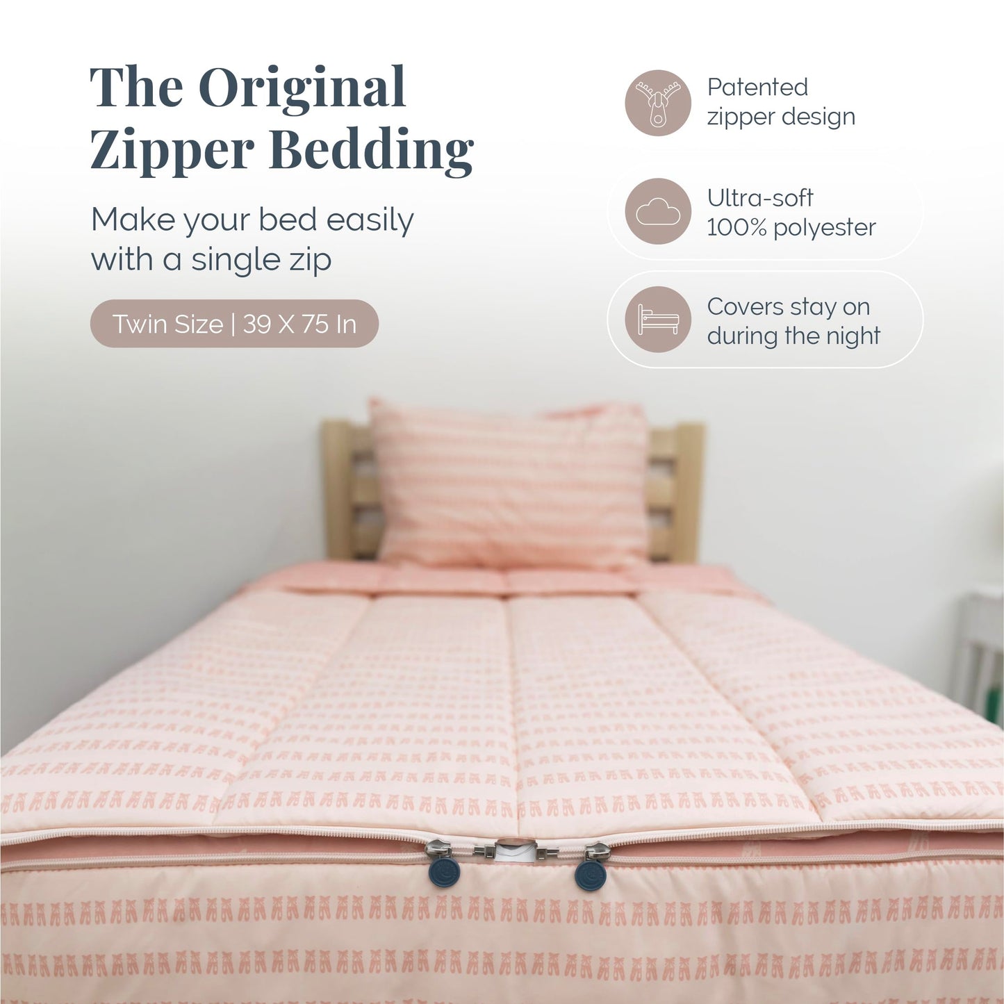Beddy's Ballerina Theme Durable Zipper Bedding for Kids - Bed in a Bag - Pink Ballet Shoe Sheets & Comforter - Includes Pillowcase & Sham - Easy to Make & Wash - Twin
