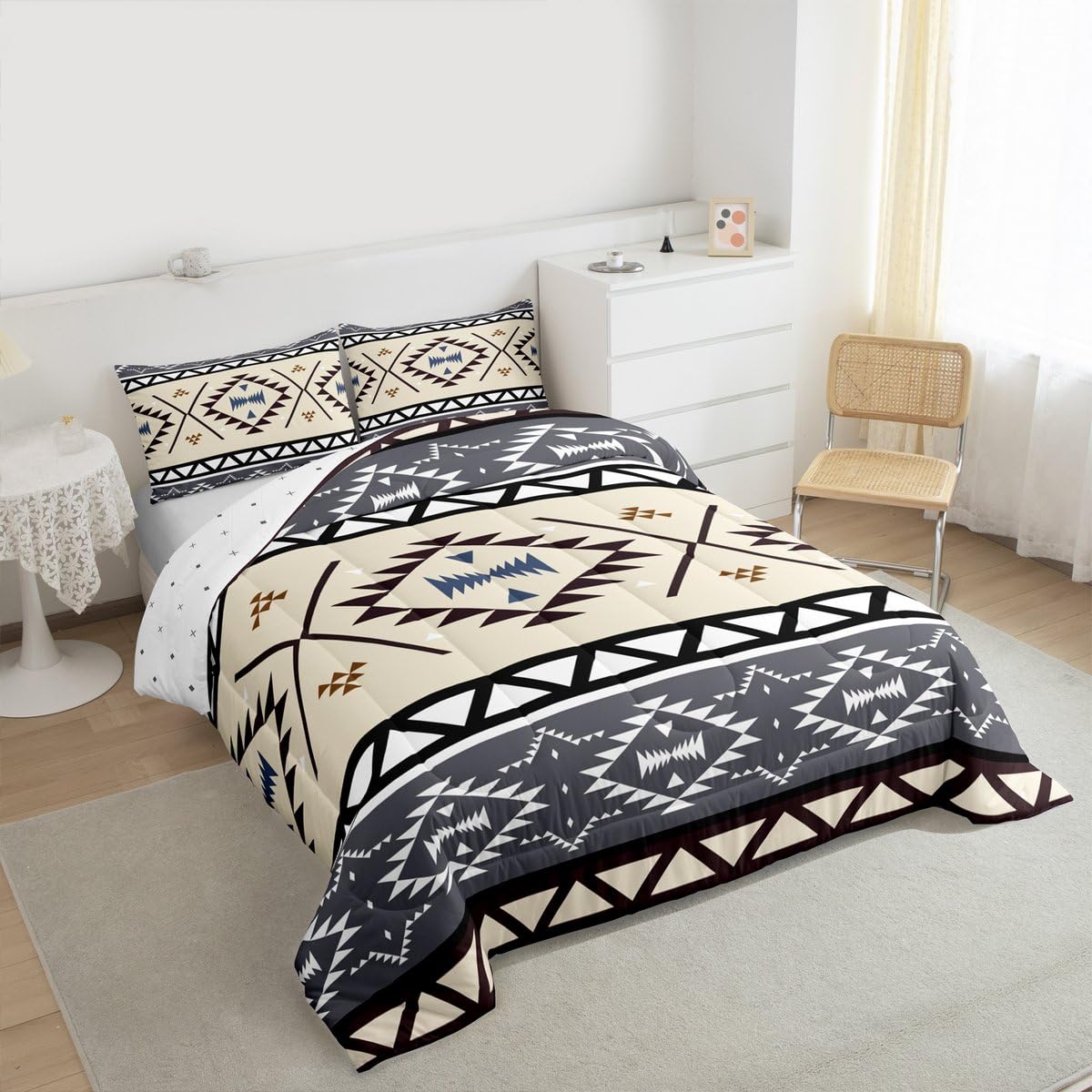 jejeloiu Boho Western Kids Comforter Set Queen Size Bohemian Southwestern Bedding Set Aztec Decor Duvet Quilt for Kids Boys Girls Bedroom Farmhouse Country Ultra Soft Breathable