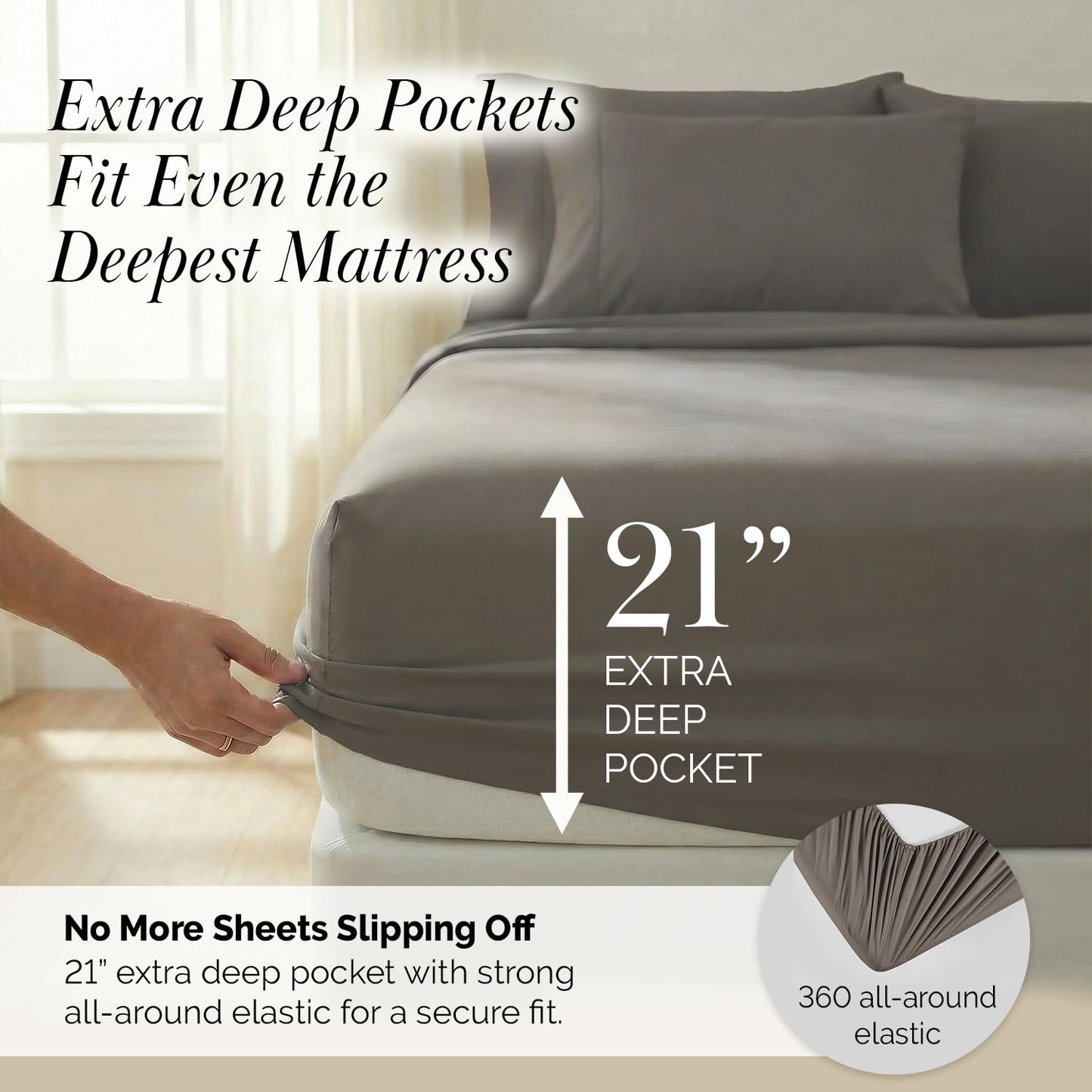 Southshore Fine Living, Inc. Queen Bed Sheets deep Pocket Set with 21" Deep Queen Fitted Sheet, Pillow Cases Standard Set of 2 | Hotel Luxury Quality | Easy Care Microfiber Sheets | Dark Taupe