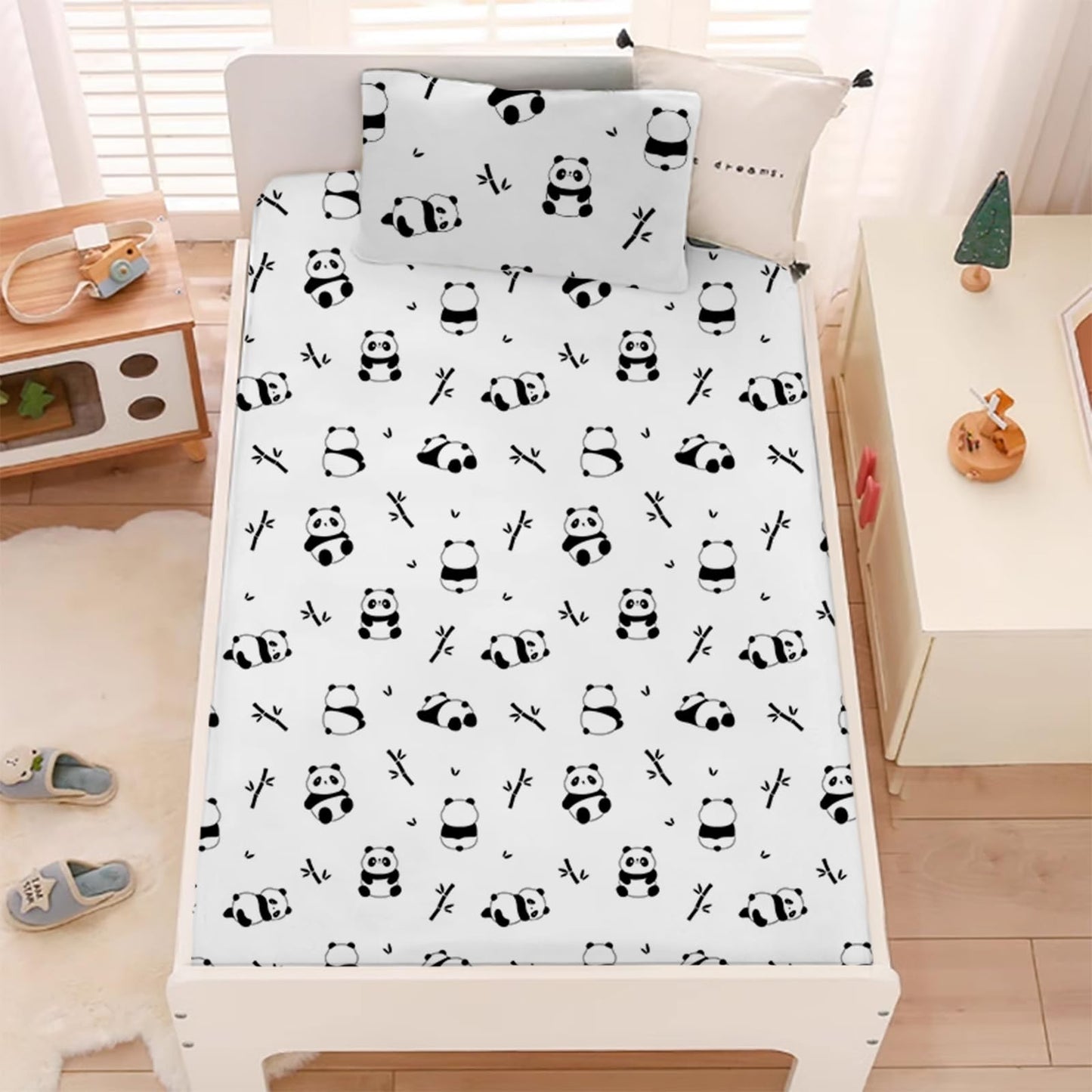 MUSOLEI Panda Sheet Panda Fitted Sheet Cute Animal Pandas Bed Sheets Girl Twin Sheets Girl Full bedsheet Girls Bedding Cute Girls Bed Sheet 1 Fitted Sheet with 1 Pillowcase (Twin)