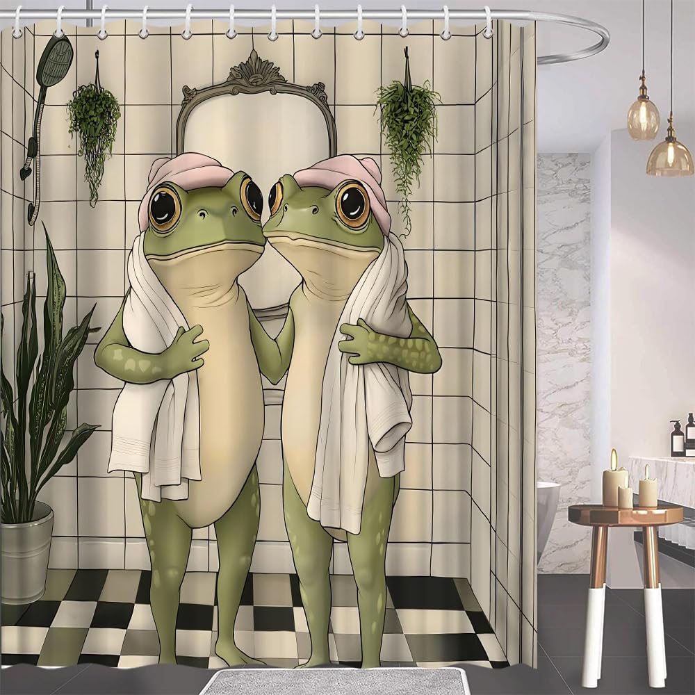 EUBTPA Funny Frog Polyester Shower Curtain 70X70 Inch