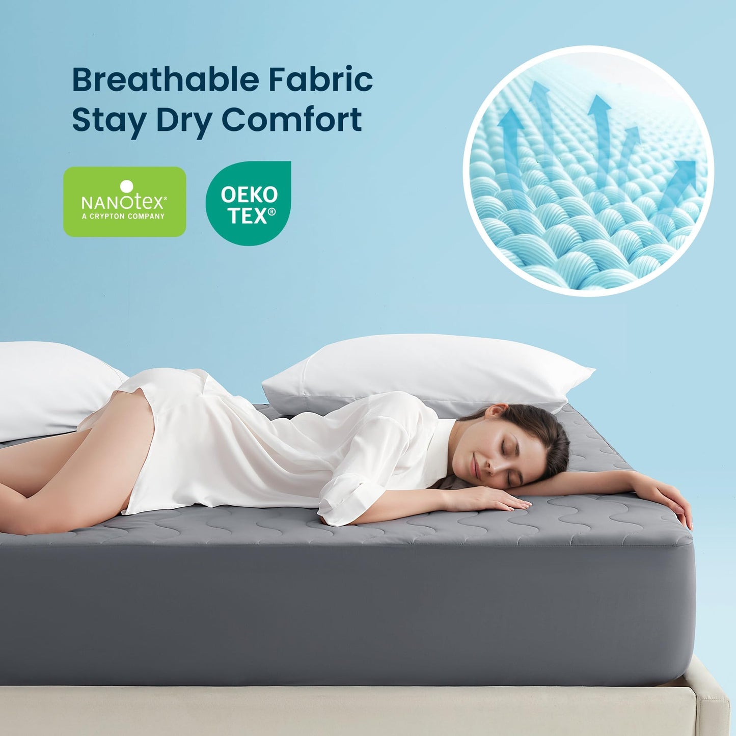 Sleep Zone Cooling Mattress Protector King, Waterproof Bedding Pad for Hot Sleepers, Soft & Breathable Mattress Topper, Deep Pocket Mattress Cover，Hotel Quality (Dark Gray，King)