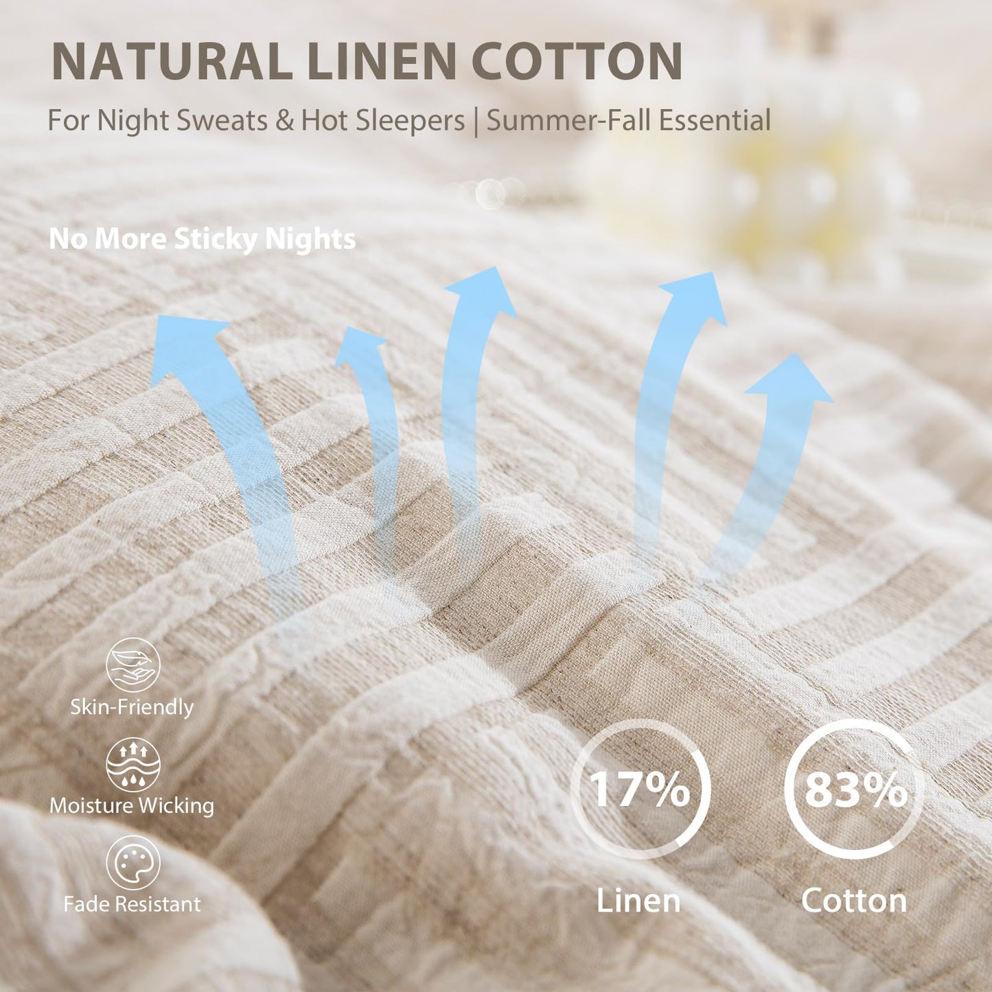 TodaFre Linen Cotton Duvet Cover King Size, Natural Moisture Wicking Beige Grid Weave Textured, Cooling Breathable Bedding Set for Hot Sleepers (Beige, 104" x 90")