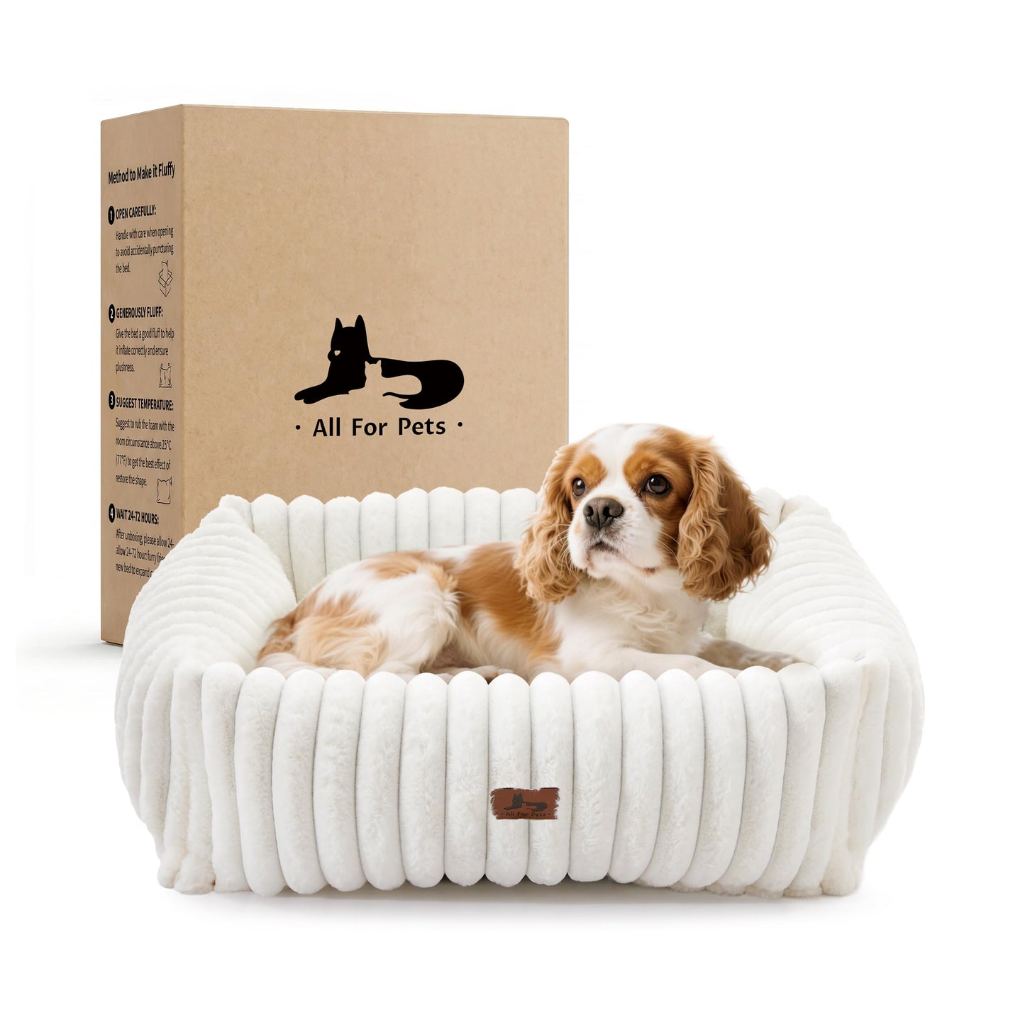 Warmrest Washable Dog Bed for Small Medium Dogs - Rectangle Orthopedic Corduroy Fleece Pet Bed with Removable Cover and Nonskid Bottom, Calming Puppy Bed Soft Pet Sofa, Cream(25x21x7inchs)