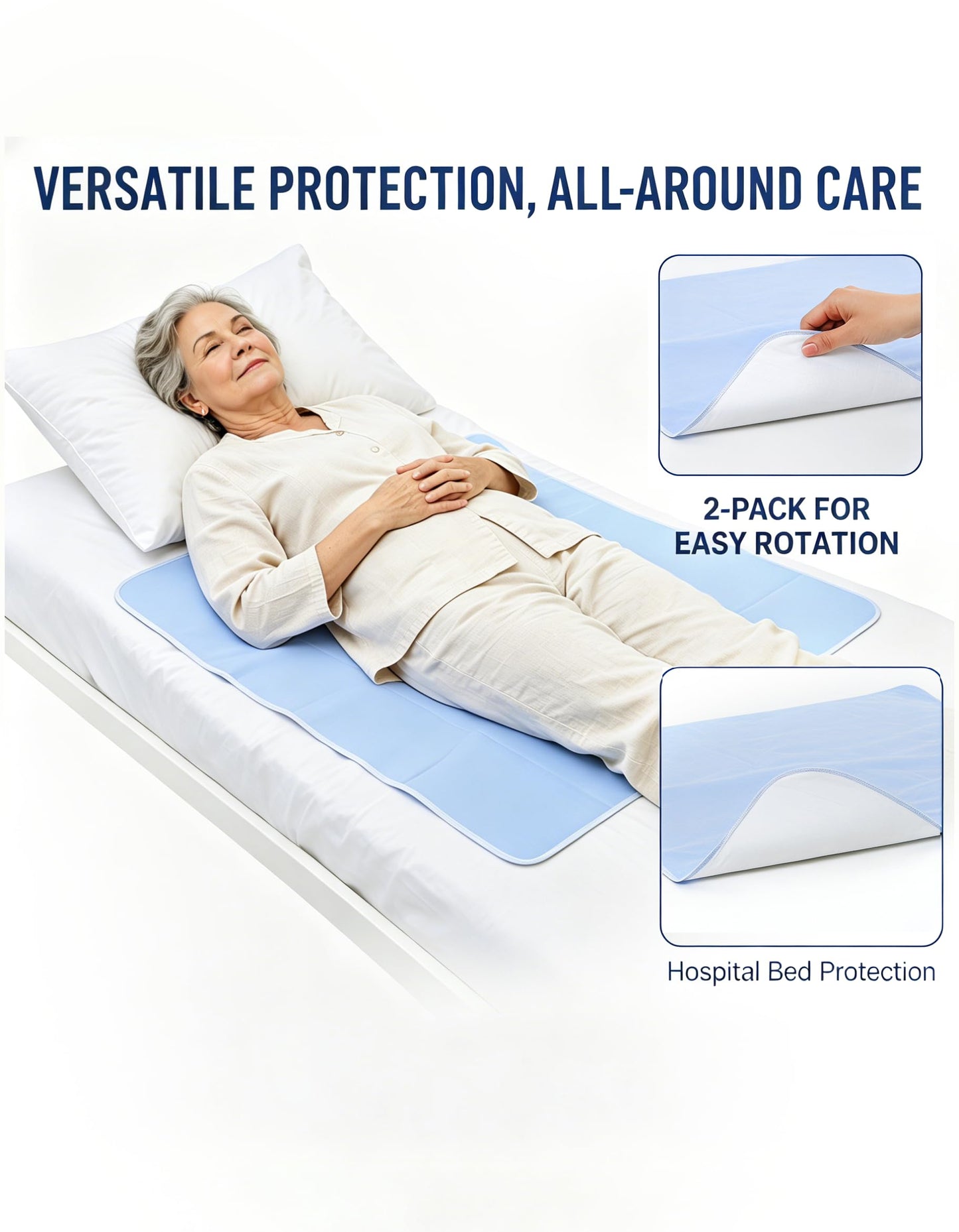 Washable Reusable Waterproof Bed Underpad, 34.3×36.2 Inch Quilted Absorbent Mattress Protector Pad, Multi-Surface Liquid Protection Cushion for Adults, Kids & Pet Daily Use