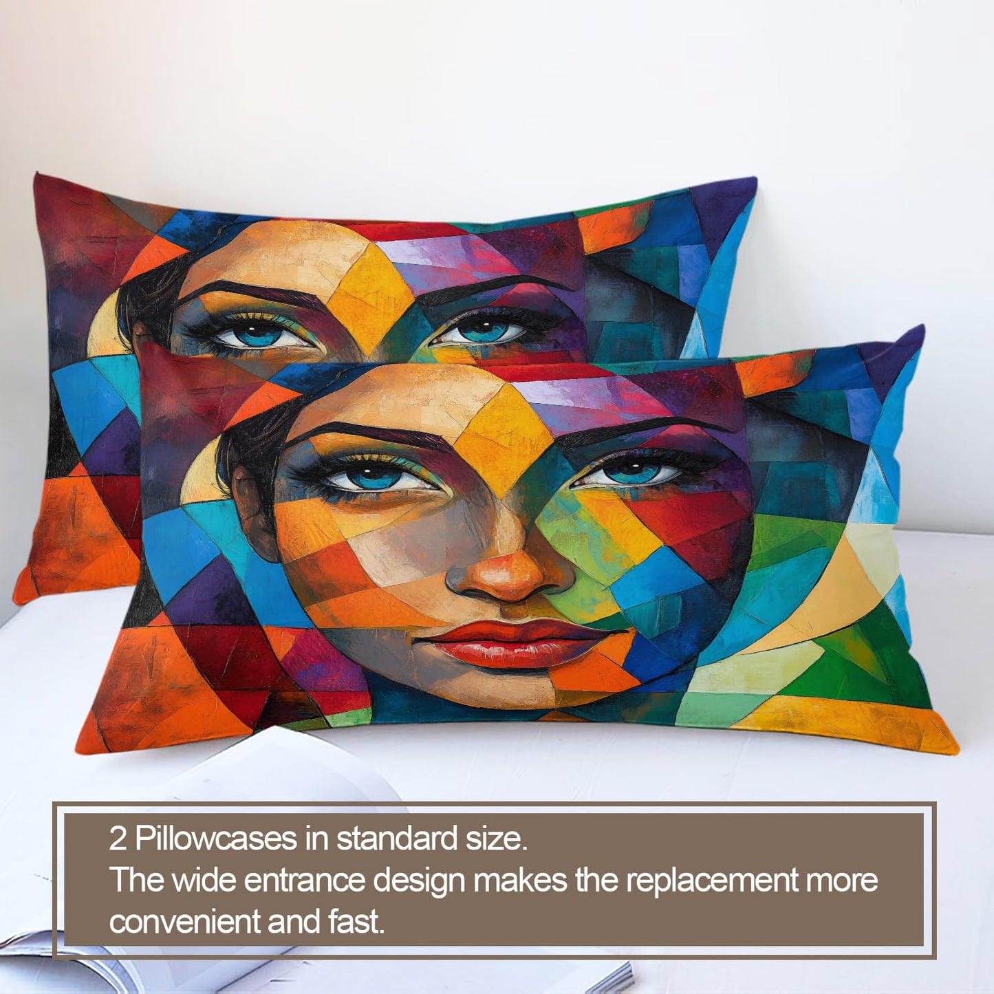 PAISUOQ Woman Duvet Cover Queen Size, Geometric Graffiti Bedding Sets, 3 Piece, Soft Microfiber Patterned Comforter Cover with Zipper Ties & 2 Pillowcase, Fashion Girl Bedroom Decor & Gifts