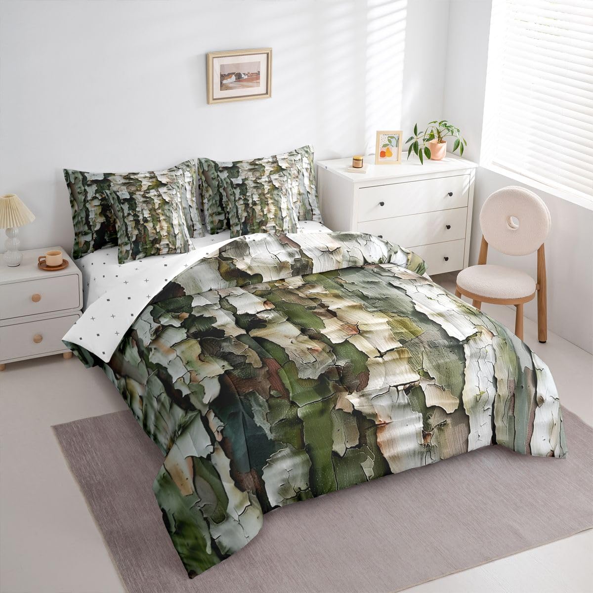 Feelyou Tree Branches Comforter Set with Sheets 7 Piece Queen Size Tree Leaf Bedding Set for Kids Boys Girls Botanical Bed in a Bag Nature Theme Room Decor Soft Microfiber