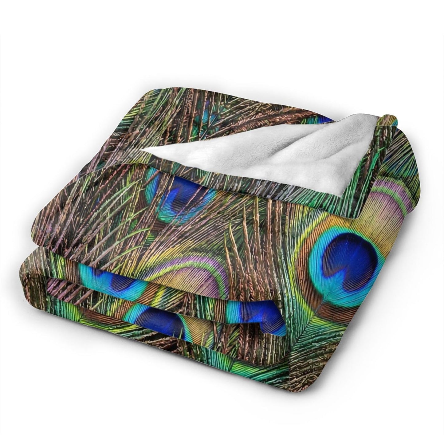 Perinsto Peacock Feather Throw Blanket Ultra Soft Warm All Season Decorative Fleece Blankets for Bed Chair Car Sofa Couch Bedroom 50"X40"