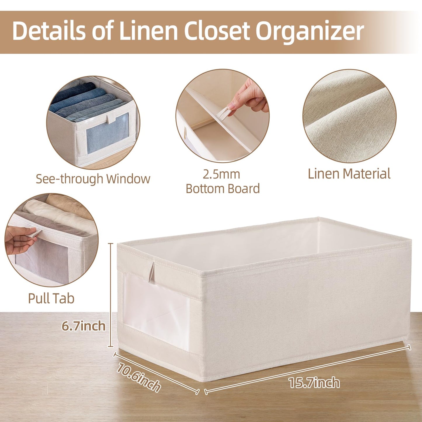 Pradnel Linen Closet Organizers And Storage, 4 Pack Storage Bins Baskets for Organization Foldable Organizer with Clear Window Organizing Clothing, Jeans, Shelves