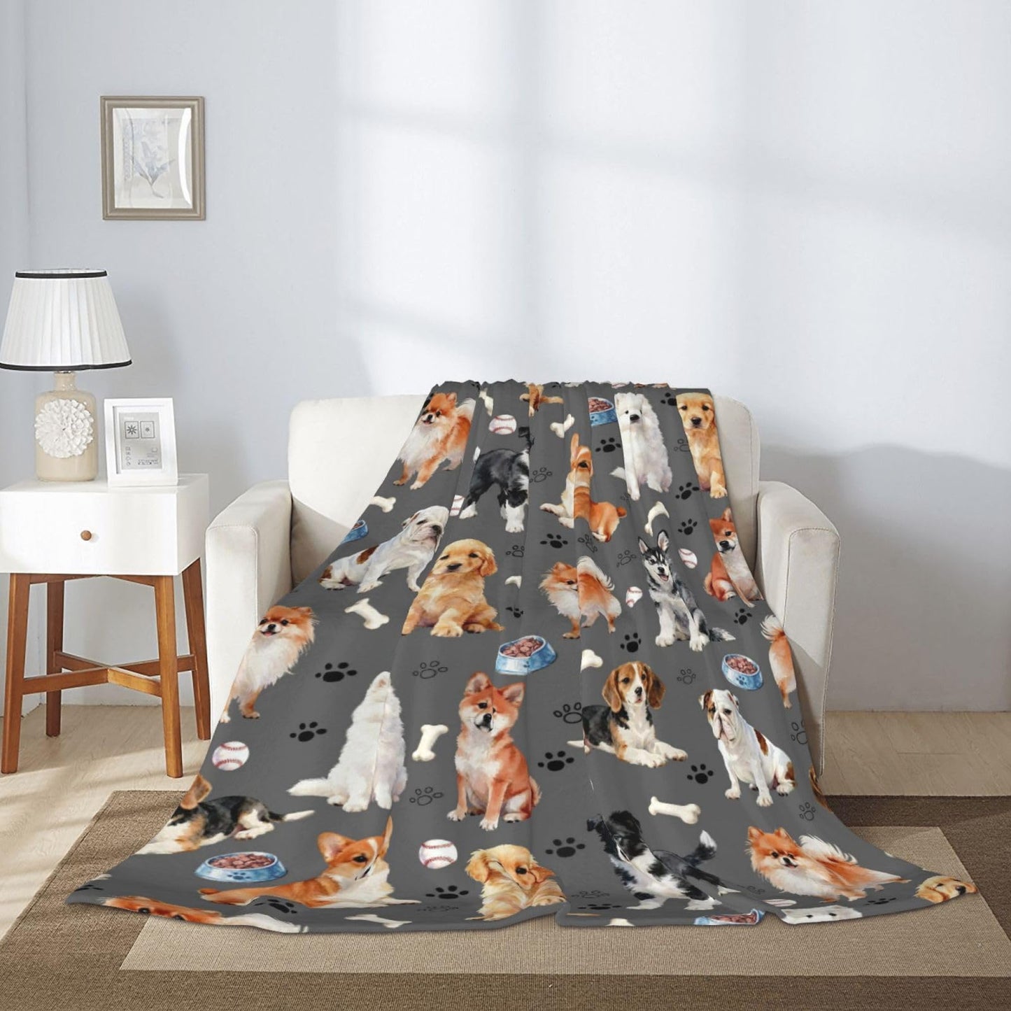 Cute Puppy Dog Blanket 50"x40" Dogs Blankets Soft Cozy Throws Warm Lightweight Plush Fleece Throw Blanket for Kids Men Women Gift Bed Couch Sofa