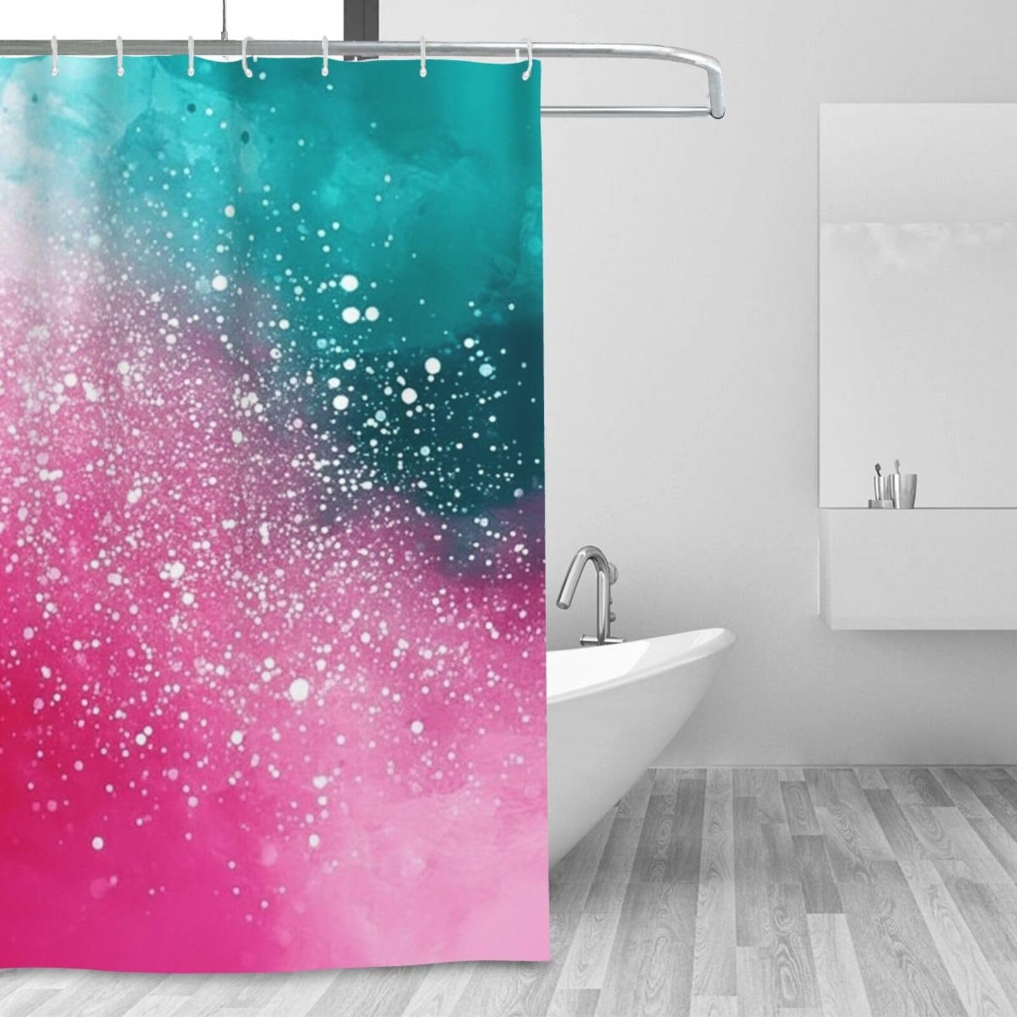 HSYOYO Pink Teal Abstract Shower Curtains for Bathroom Waterproof Shower Curtain Set with 12 Plastic Hooks Washable Bathroom Curtain Modern Bathroom Decor 72" W x 72" L