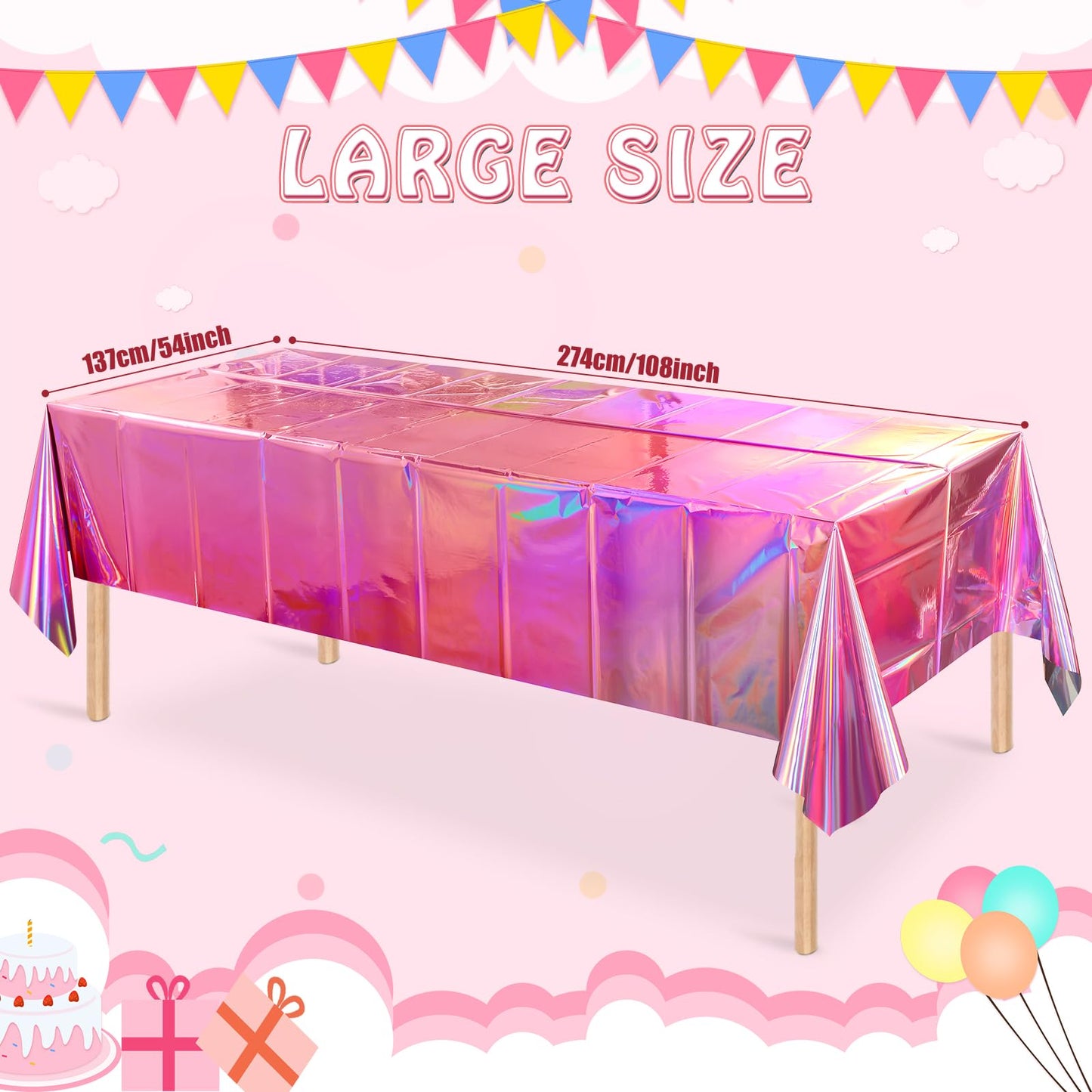 4 Pack Iridescent Pink Plastic Tablecloths, FunnyPars Shiny Disposable Laser Rectangle Table Covers, Holographic Foil Tablecloth Iridescent Party Decorations for Kpop Birthday Wedding Xmas, 54x108Inch