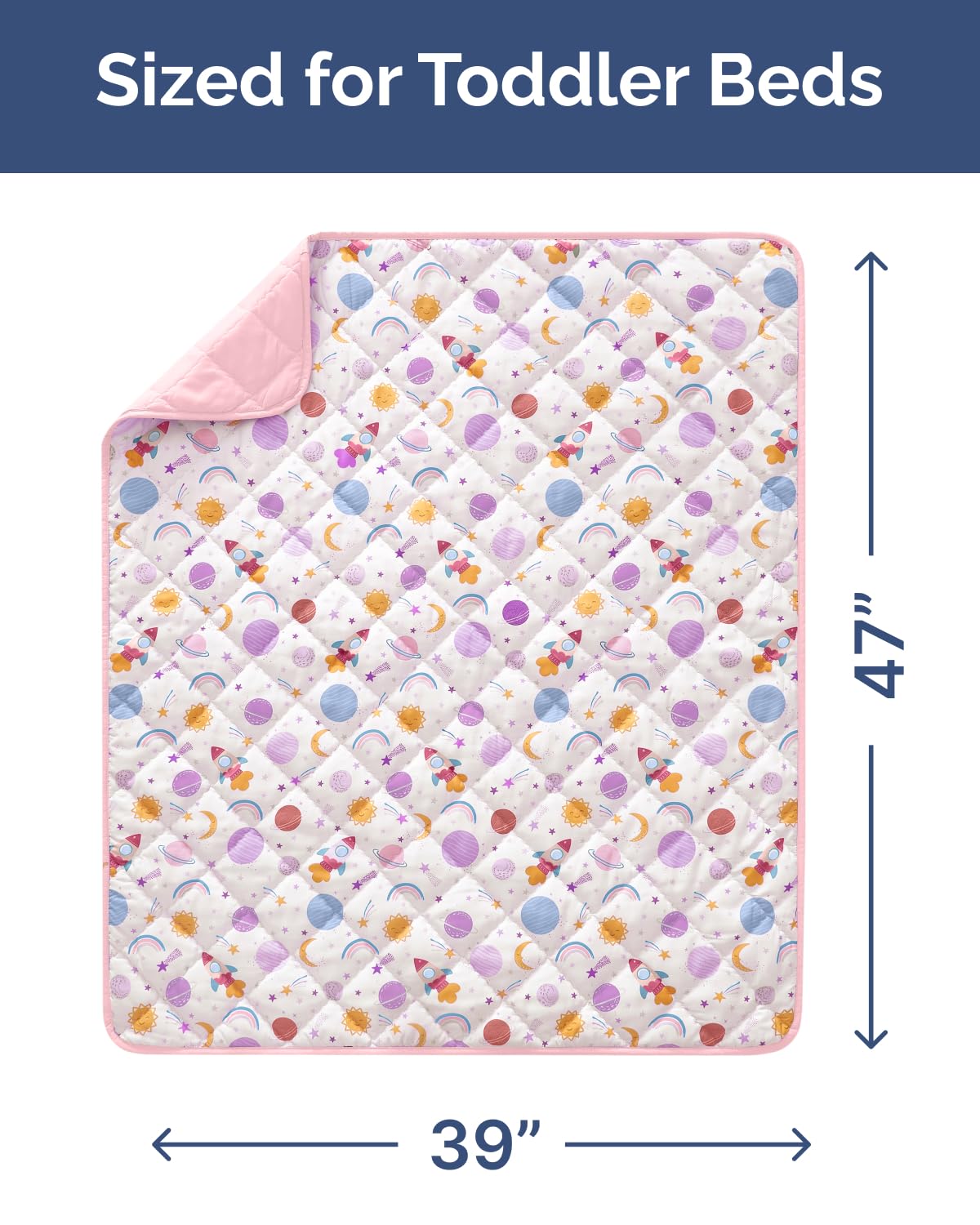 Space Girl Toddler Comforter - Down Alternative Toddler Microfiber Comforter - Lightweight & Warm Baby Quilt Blanket - Soft & Breathable - Kids Duvet Insert Crib & Stroller - Machine Washable - 39x47