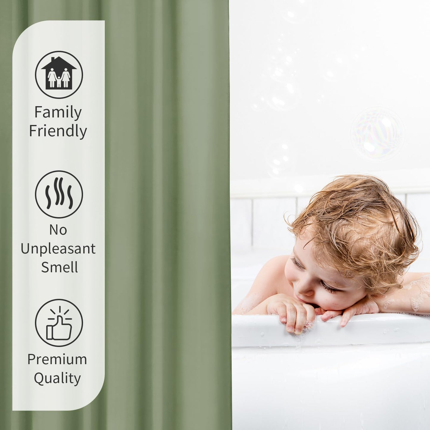 Gibelle Sage Green Fabric Shower Curtain or Liner, 72x72 Waterproof Shower Curtain Liner for Bathroom with Metal Grommets, Soft Cloth & Hotel Quality, Machine Washable