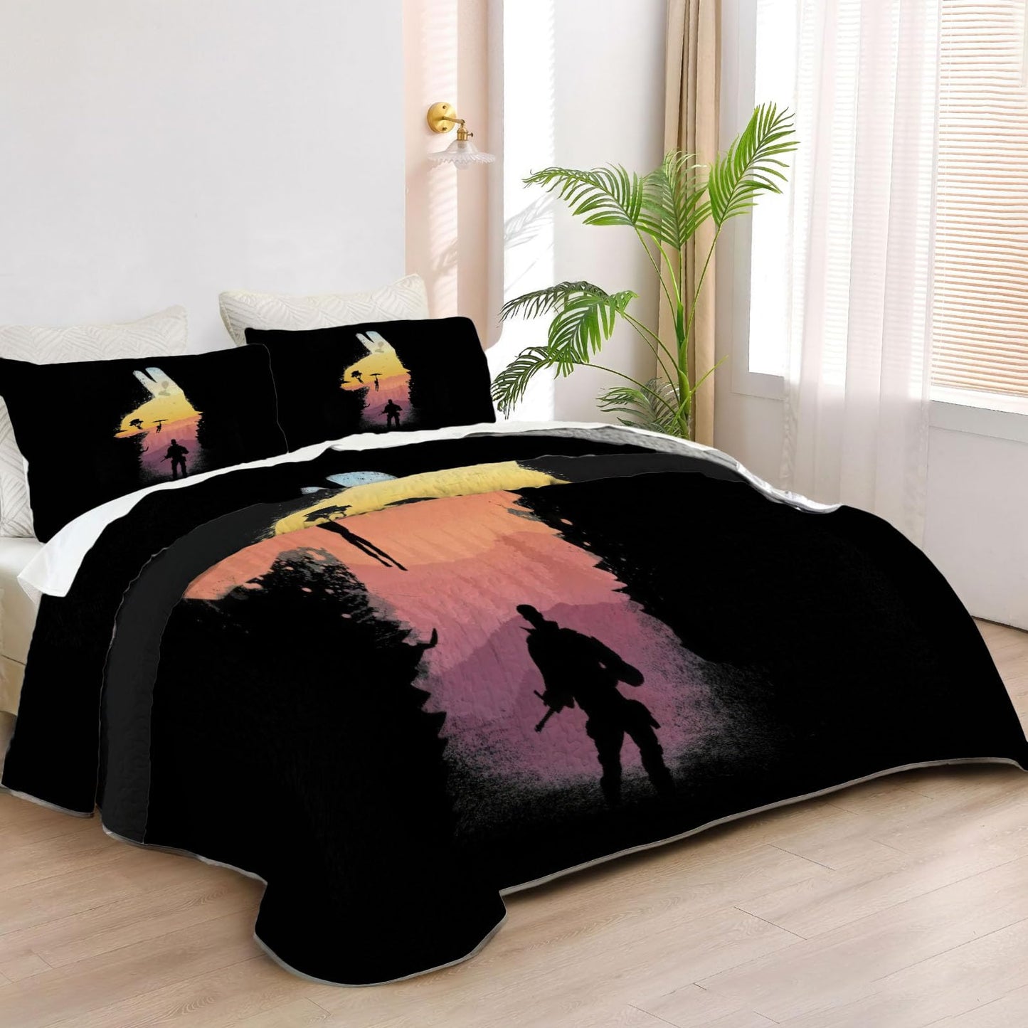 Allenjoy King Size Battle Quilt Bedspreads Video Game Bed Set Bedding Coverlet Fabric Washable with 2 Pillowcases SC00037-007