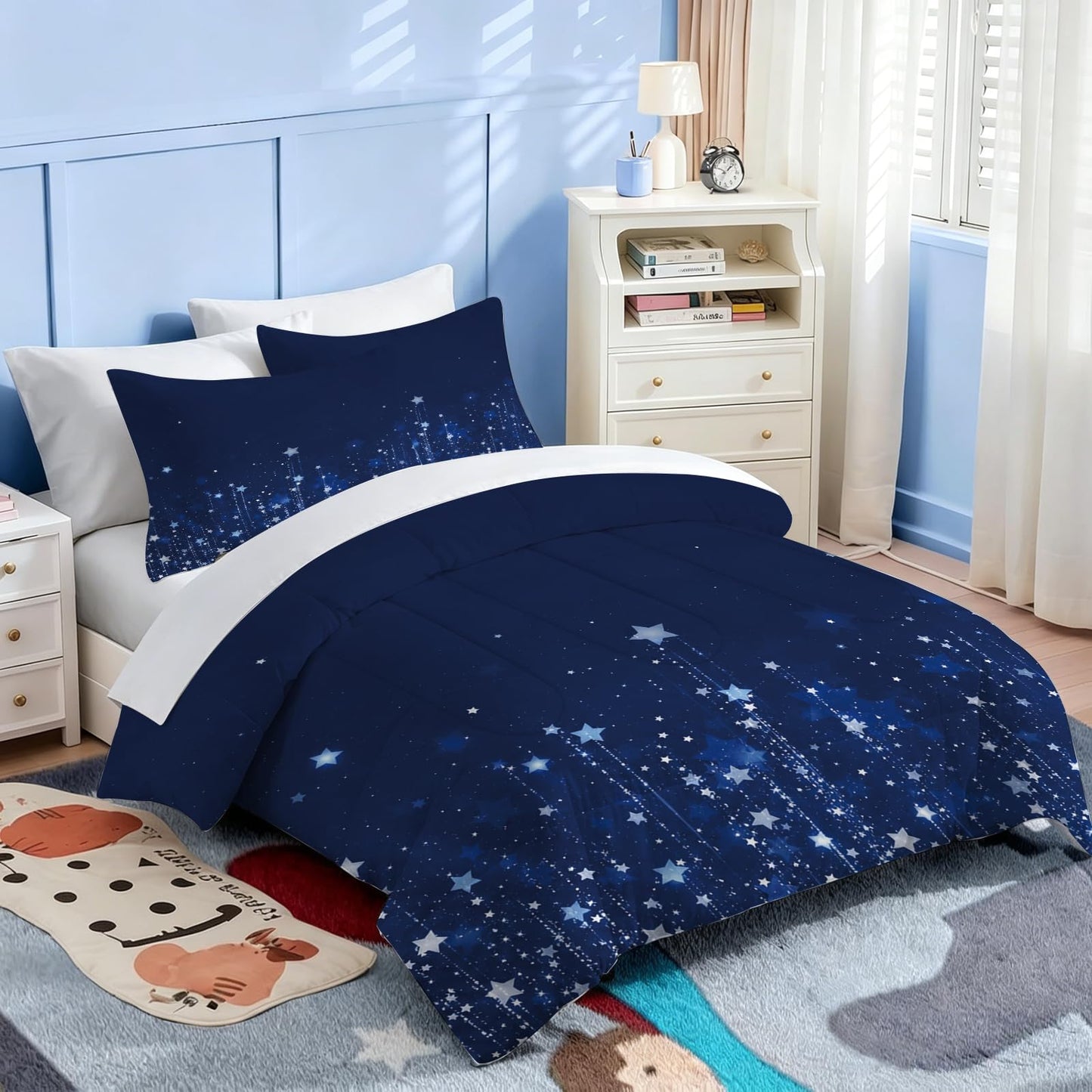 kxry Dreamy Galaxy Starry Sky Comforter Set Full Soft Polyester Bed Quilt