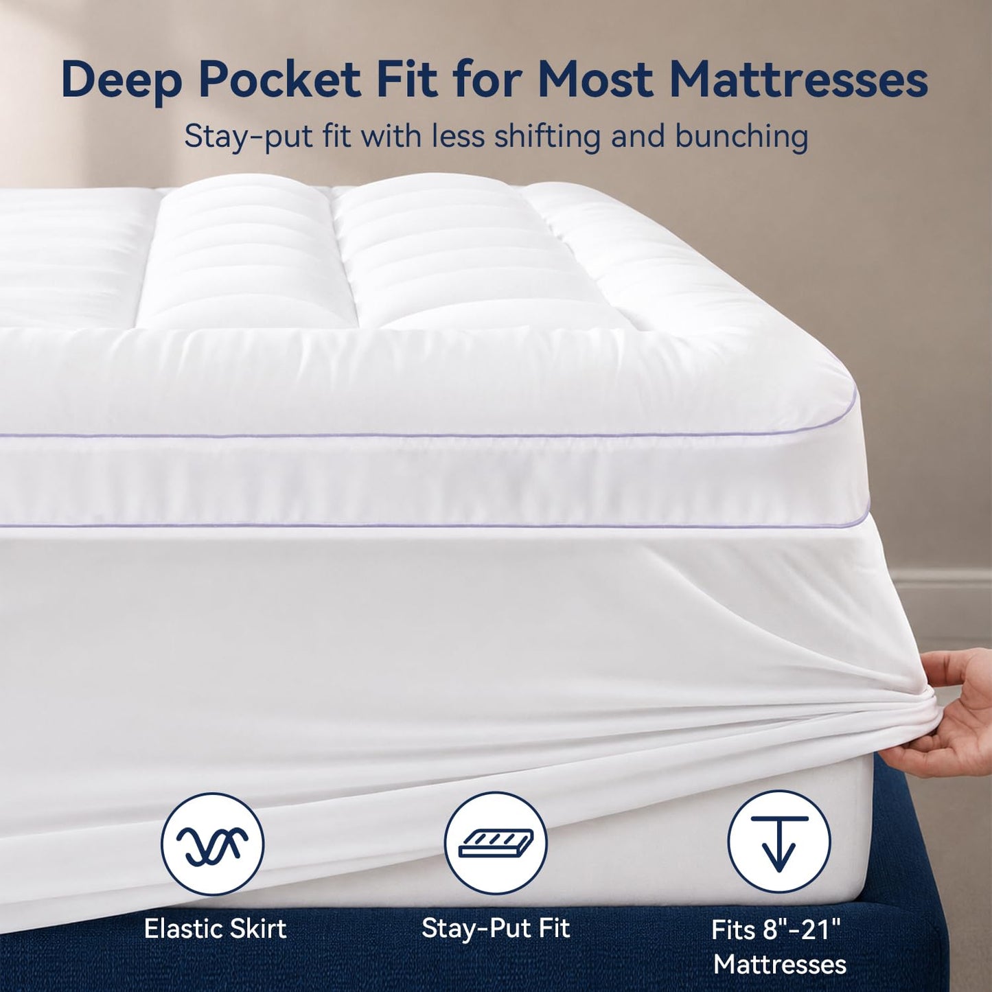 ABENE Full Size Dual Layer 3 Inch Memory Foam Mattress Topper, 2 Inch Gel Memory Foam Plus 1 Inch Down Alternative Pillowtop Mattress Pad Cover, Thick Soft Bed Topper Support for Back Pain