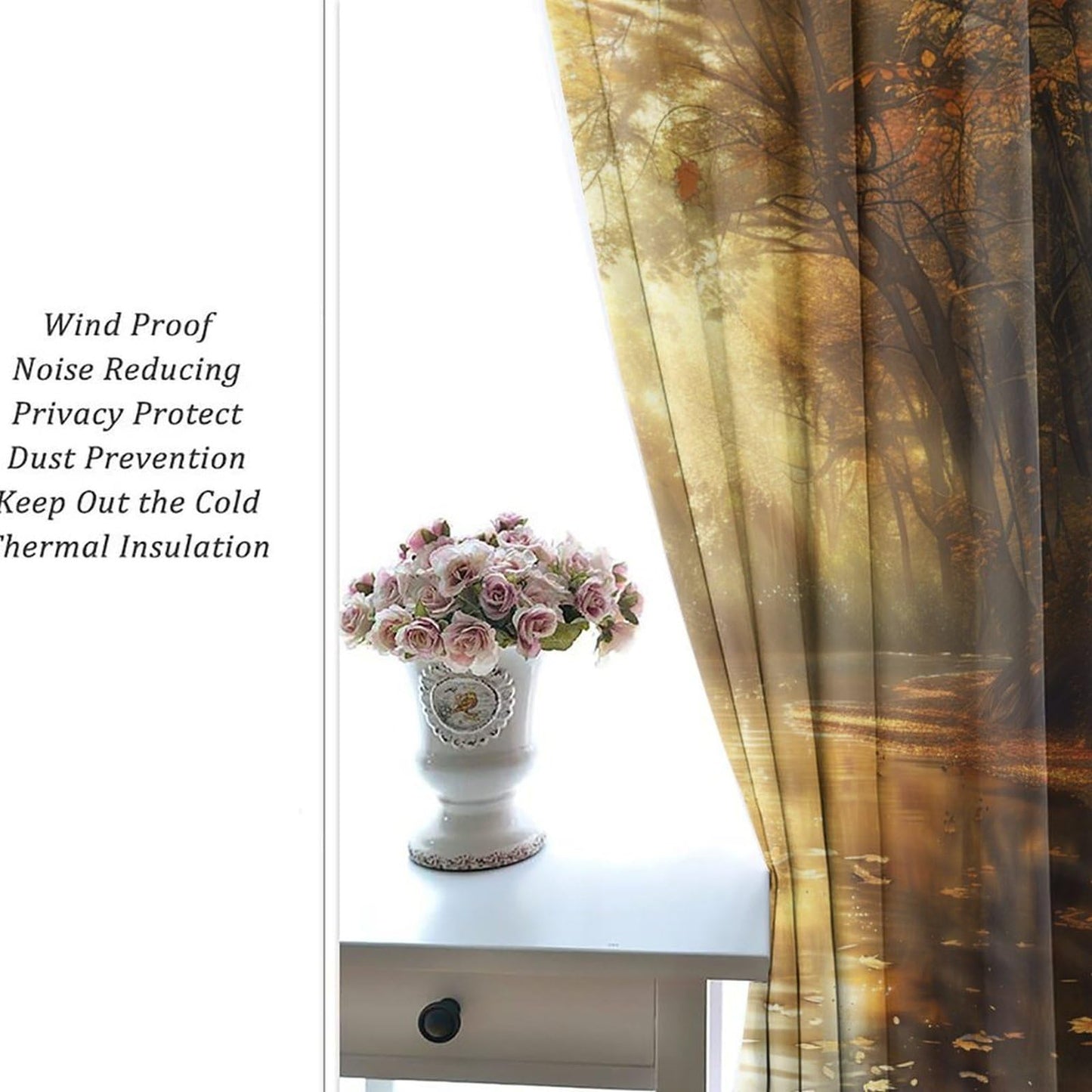 TOWINSFB Autumn River Tree Blackout Curtains for Bedroom/Living Room, Nature Landscape Maple Leaf Grommet Curtains Thermal Insulated Window Drapes, 2 Panels, Each 21W x 63L