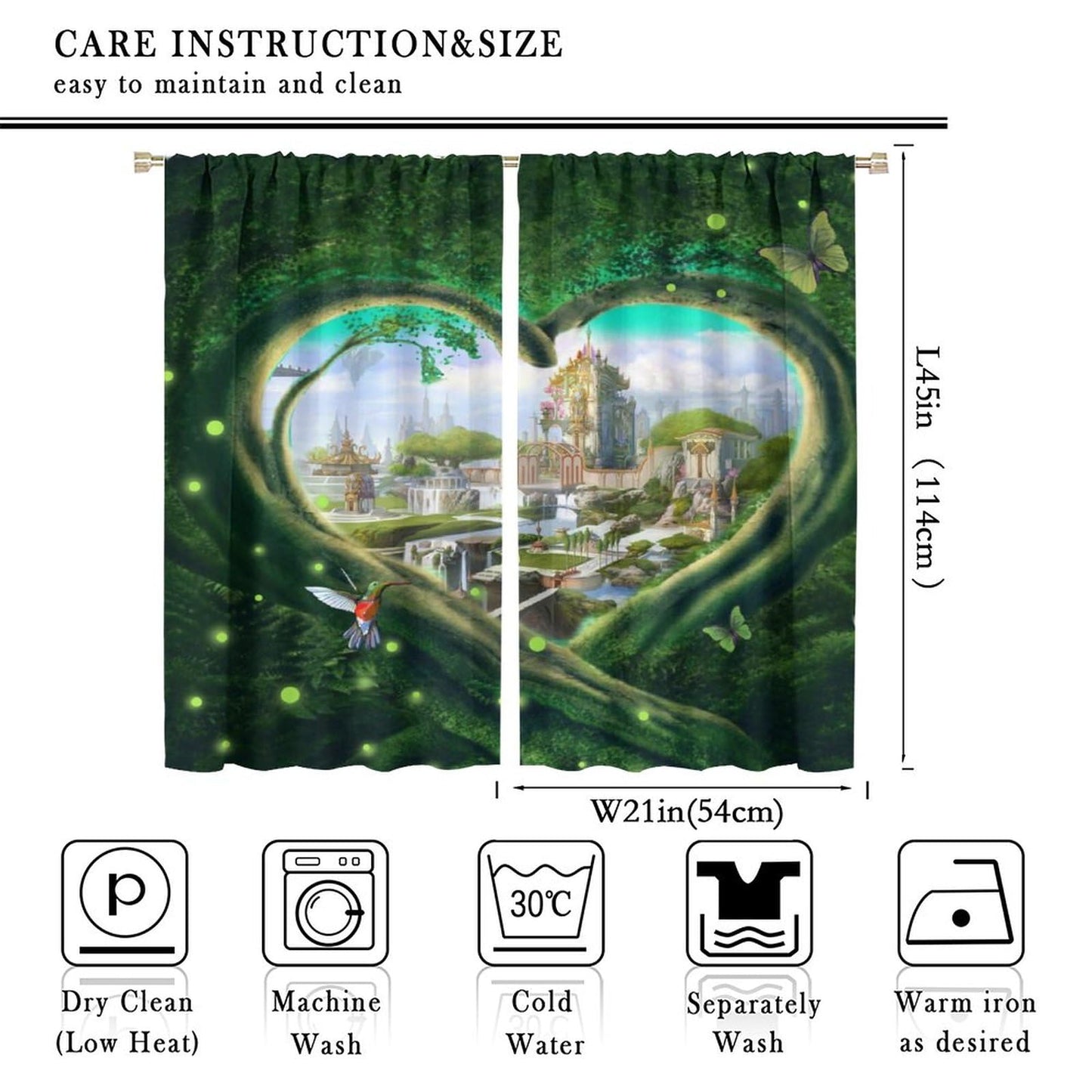 Magic Forest Curtain Fantasy Castle Fairy Tale Wonderland Romantic Valentine's Day Plants Flowers for Children Room Bedroom Curtains Window Drapes 2 Panels 42x45 Inch