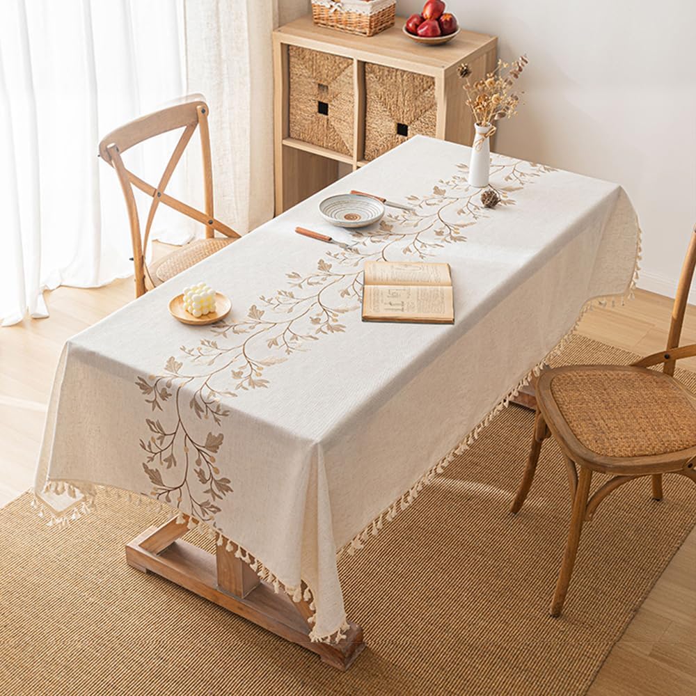 Pahajim Rectangular Cotton Linen Tablecloth Waterproof Wrinkle Resistant Rustic Style Table Cloth Elegant Farmhouse Table Cover for Dining Kitchen Outdoor Picnic,55''x55'',4 Seats