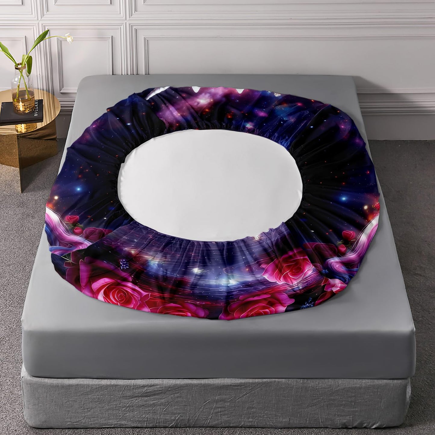 UEVBF Girls Unicorn Twin Size Bedding Set,Red Rose Flowers Fitted Sheet Set for Kids Teens Room Decor,Romantic Starry Sky Galaxy Cute Bedding Sets,1 Fitted Sheet+2 Pillowcases.