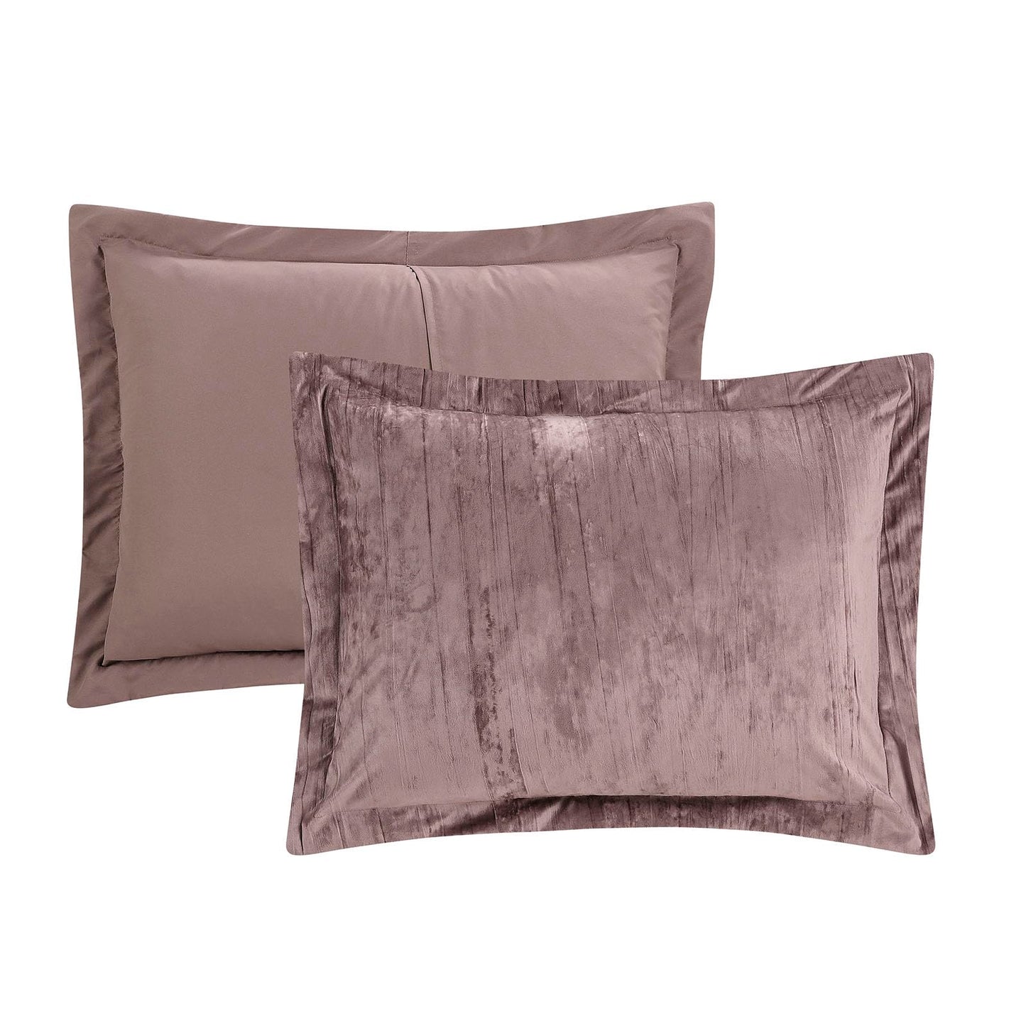 Fredsure Crinkle Velvet Comforter Set, 3 Pieces Dusty Mauve King, Crinkle Velvet Face and Brushed Microfiber Reverse, with Light Poly Fill