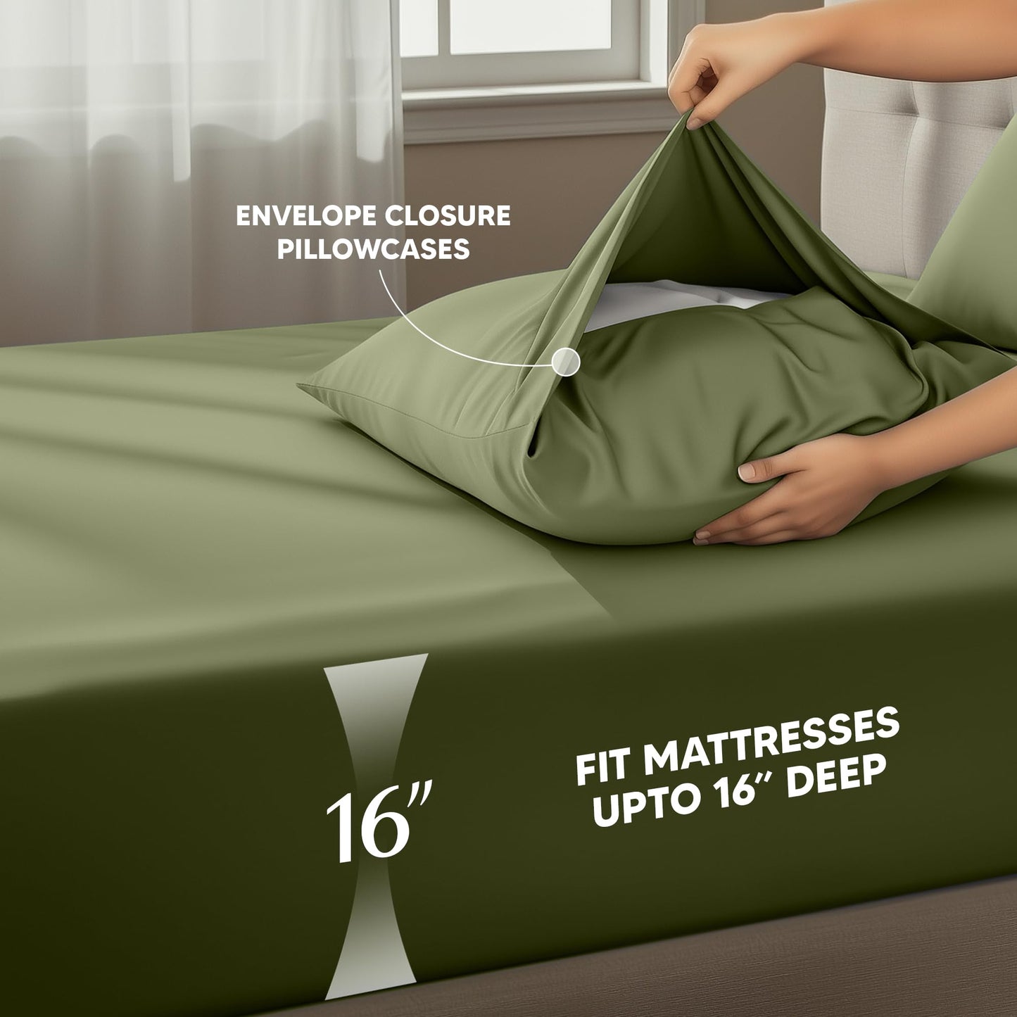 Utopia Bedding Queen Size Sheet Set – 4 Piece Bed Sheets, Soft and Breathable Microfiber, Includes 1 Fitted Sheet, 1 Flat Sheet and 2 Pillowcases – Oeko Tex (Olive)