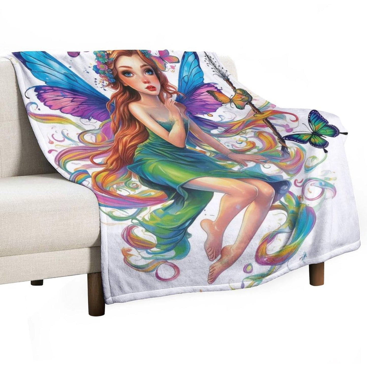 EFOKDRP Beautiful Butterfly Fairy Flannel Throw Blanket, 50x60 Inch Magical Fantasy Nature Art Cozy Home Decor for Sofa, Bedroom or Living Room