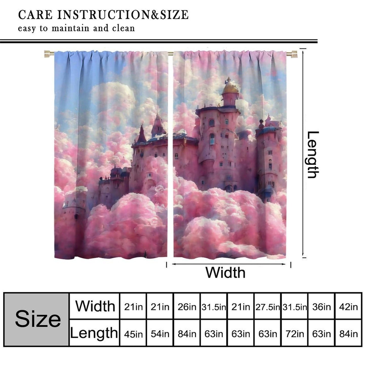 Pink Castle Curtains For Girls Colorful Cartoon Dream Magic Fairy Tale Word Castle Pattern Rod pocket Window Treatments for kids room Nursery Living Room 2 Panels Set 41x 45 in （No Blackout）