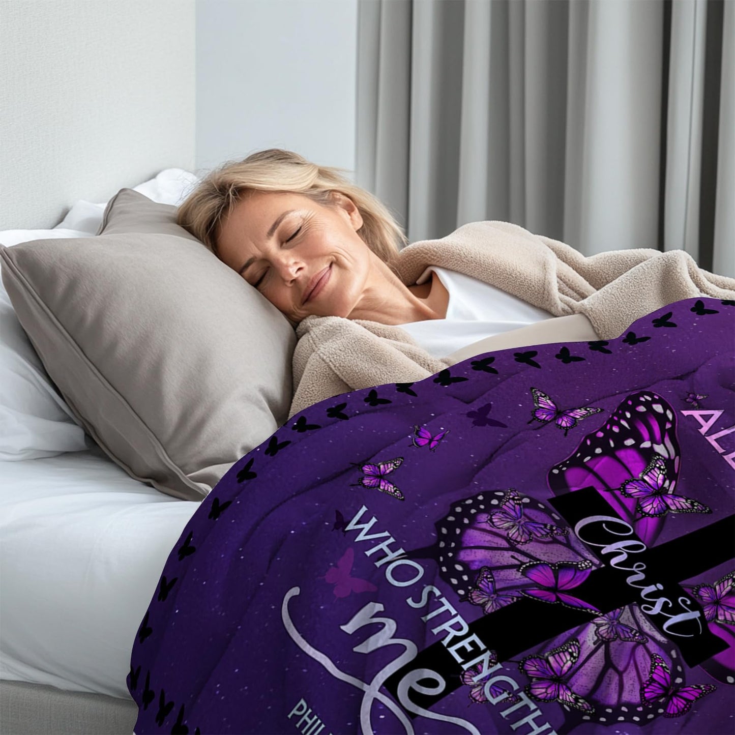 CIUGOIG Christian Gifts for Women - I Can Do All Things Christ Blanket 50"x60" - Inspirational Religious Birthday Catholic Spiritual Gifts Faith Based Gift - Purple Christian Throw, Butterfly