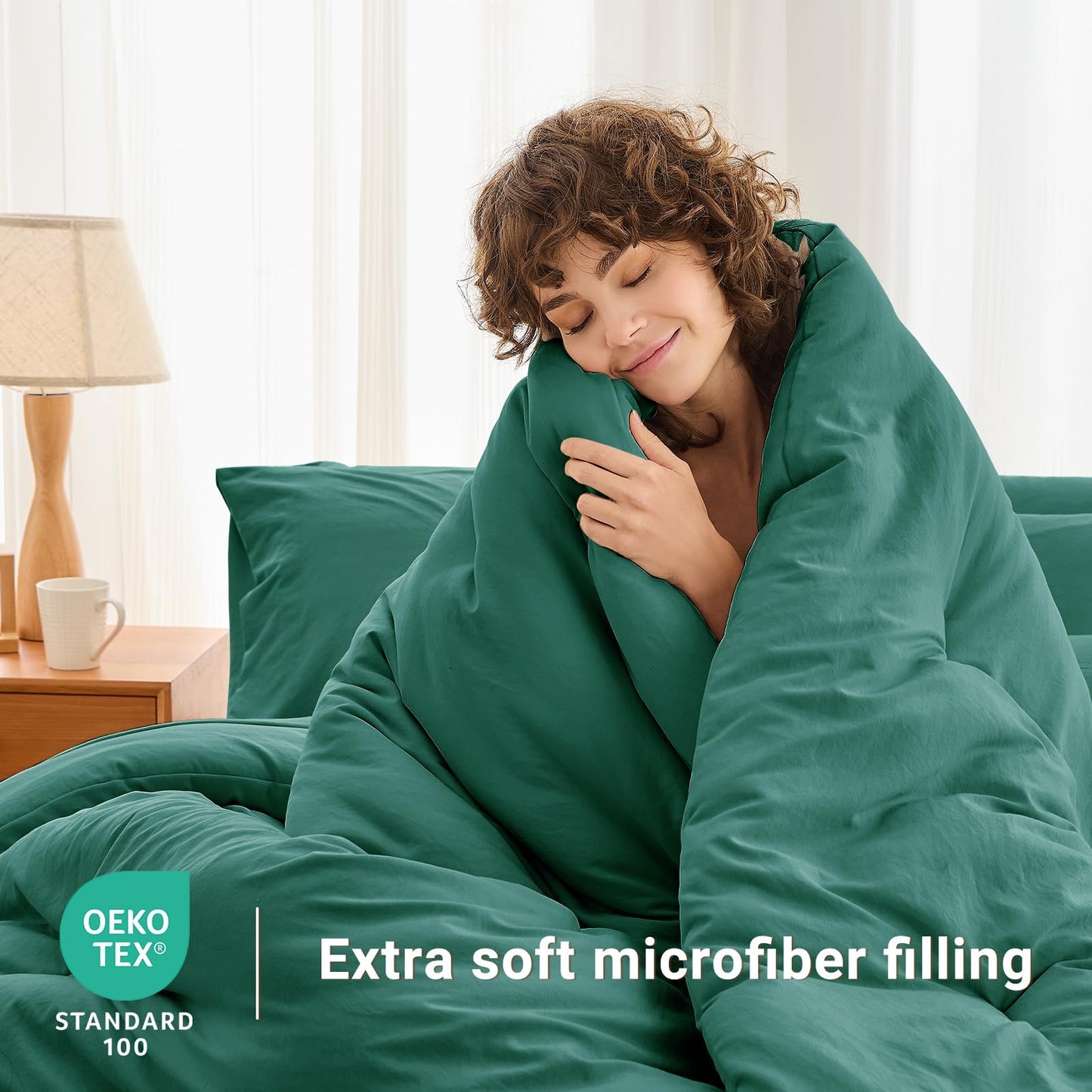 MUXHOMO 7 Pieces King Comforter Set, Soft Bed in a Bag King Size, All Season Bedding Set with Comforter, Flat Sheet, Fitted Sheet, Pillowcases & Shams, Emerald Green