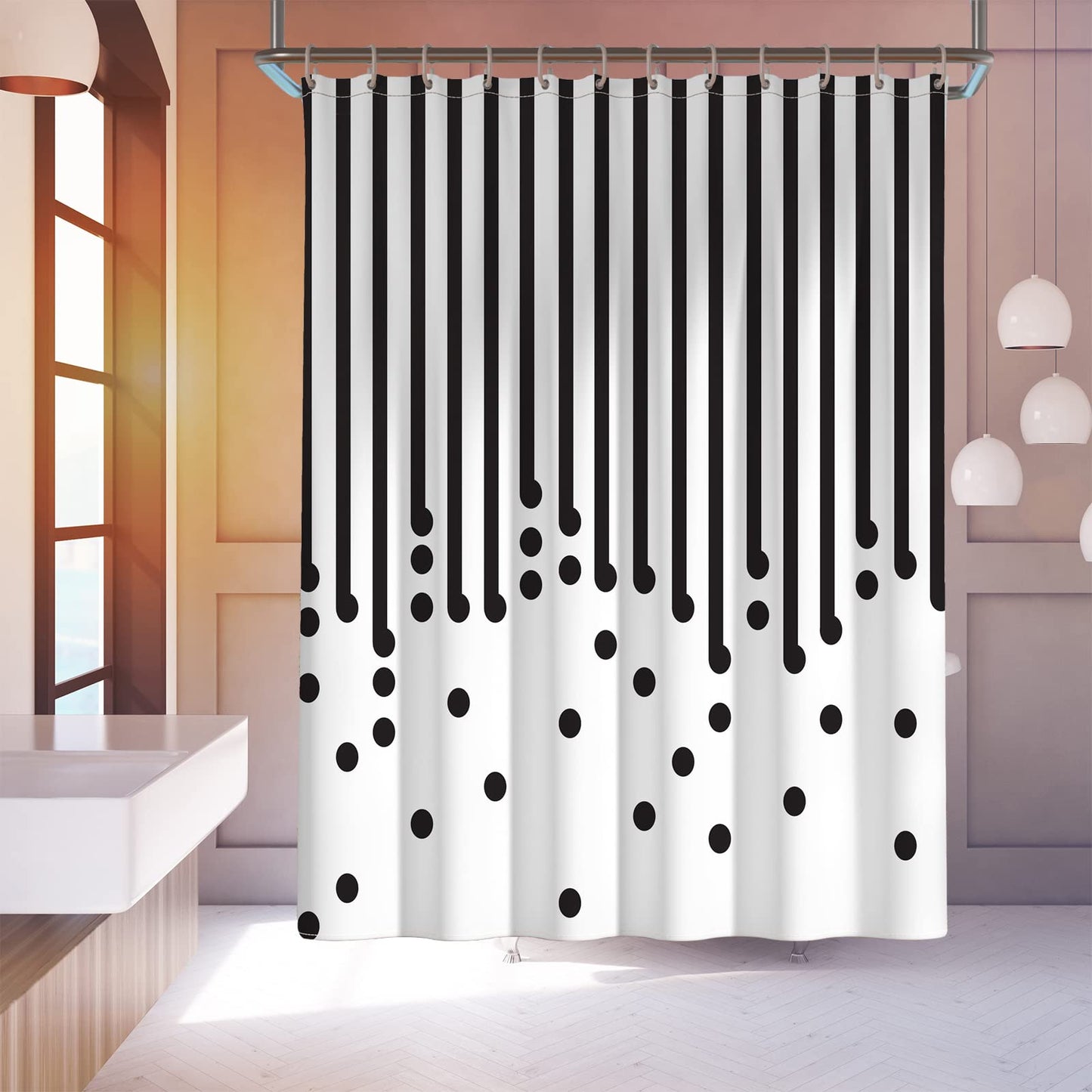 YAXI Black and White Fabric Shower Curtain for Bathroom Modern Black Striped Shower Curtain Summer Water Repellent Bath Curtains 72x72 inches with Hooks