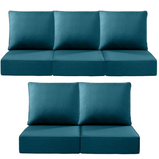 ACTREST Luxury 22x24/22x25 6-Inch Outdoor Cushions for 5 Peice Patio Furniture Set - Set of 5 Water-Resistant Pillow for Dining Rocking Swivel Chairs Loveseat Couch Sectional Sofa - Peacock Blue