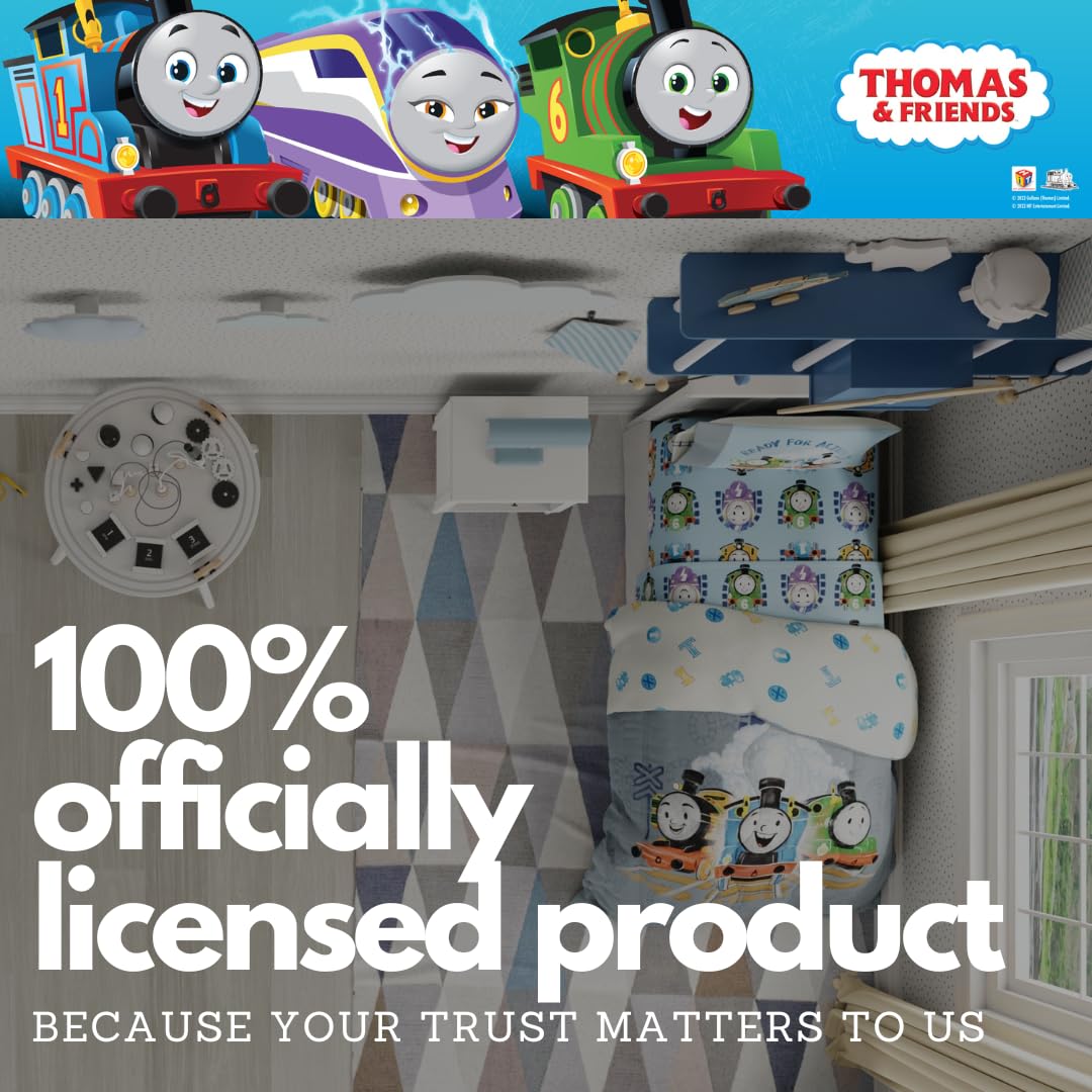 Thomas & Friends 4 Piece Toddler Bed Set – Super Soft & Cozy Reversible Microfiber Comforter and Sheets (Officially Licensed Product) By Franco