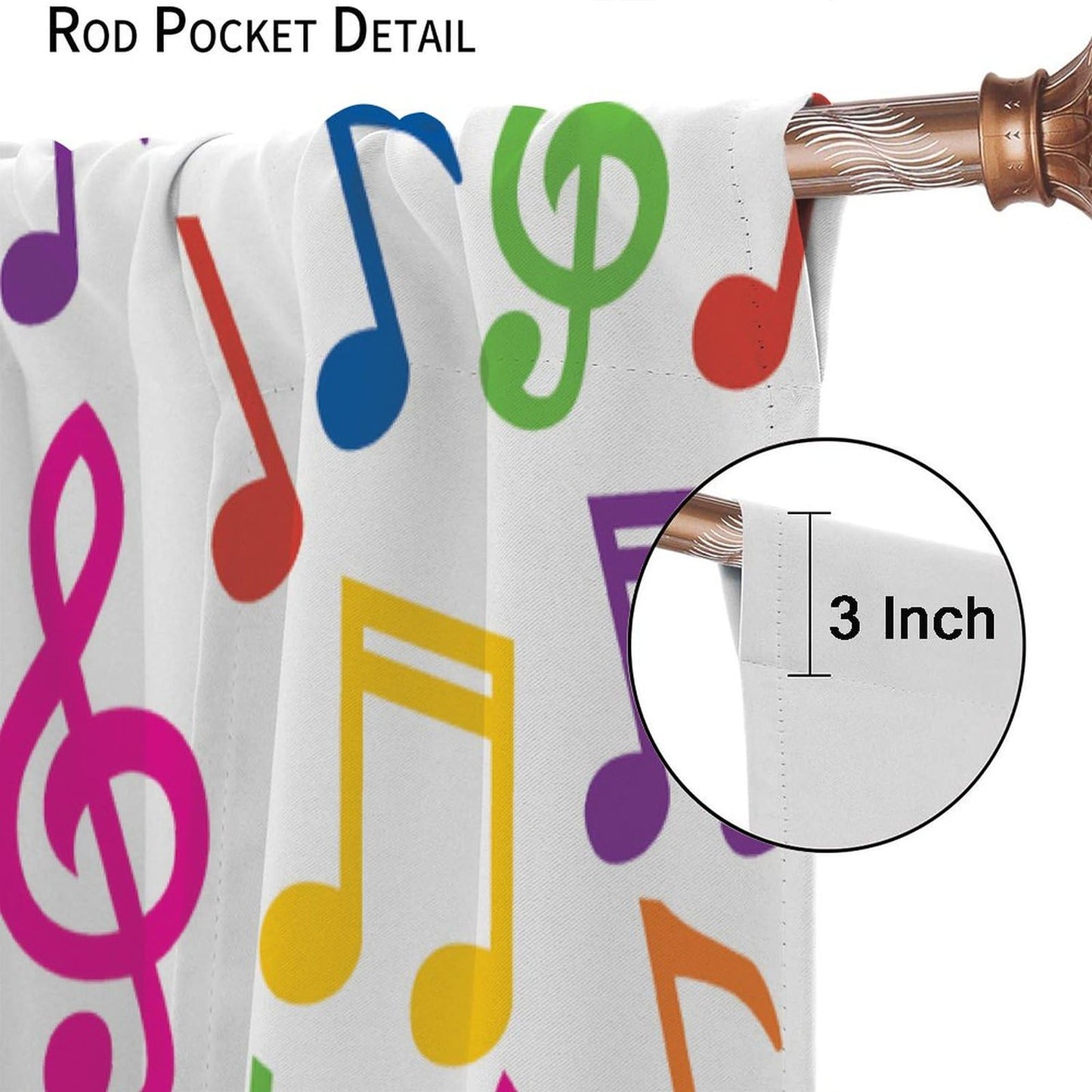 DDCBNS Music Equalizer Note Pattern Polyester Fabric Window Treatments, 2 Panel Set, Total Size 42" x 45", White, Rod Pocket, Unlined, 70% Opacity, Bedroom, Living Room, Music Room, Study