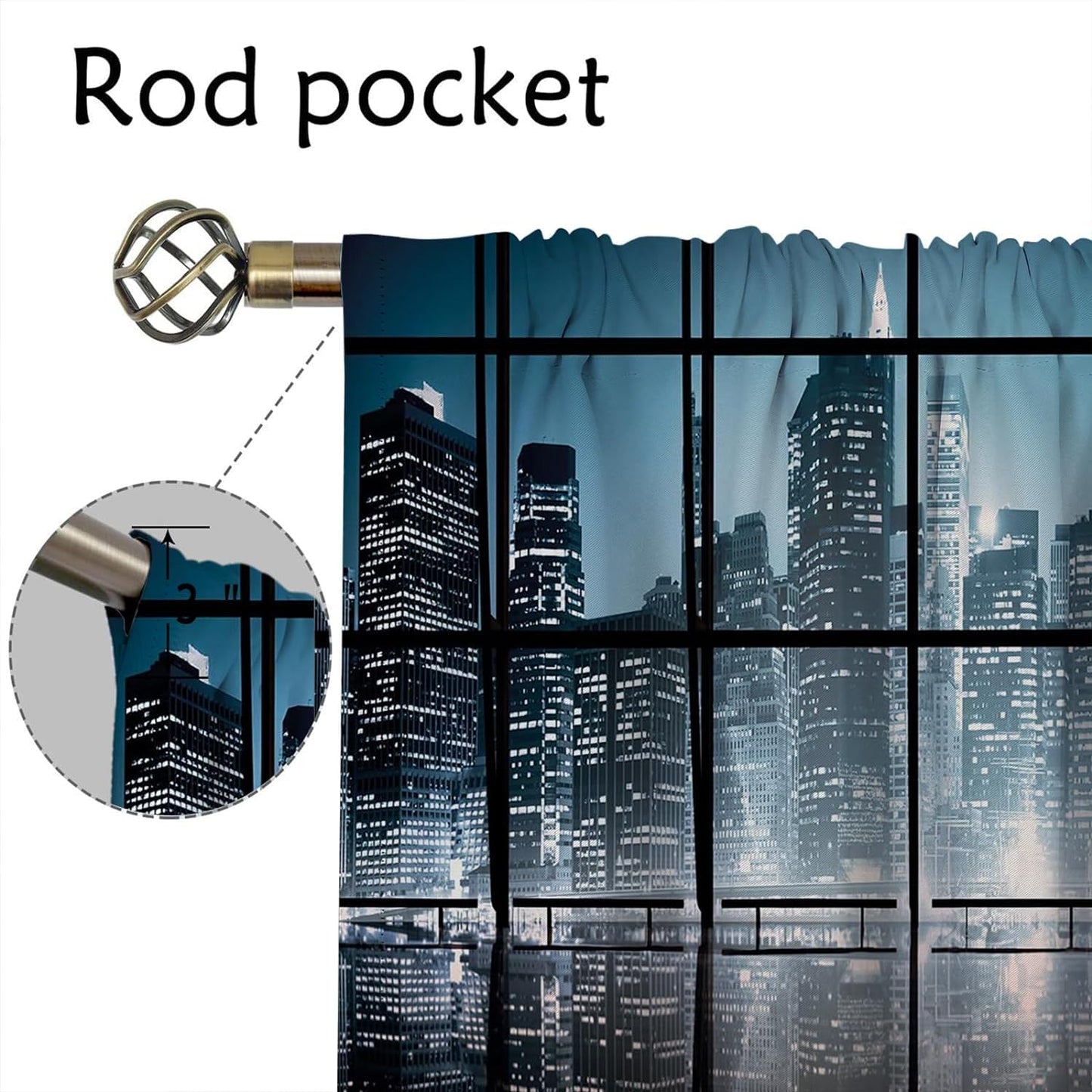 City Blackout Curtains for Home Decor,NY City Scenery at Night with Skyscrapers Buildings Rod Pocket Thermal Insulated Drapes Darkening Window Curtain for Girls Boy Bedroom Living Room 55 x 63 Inch