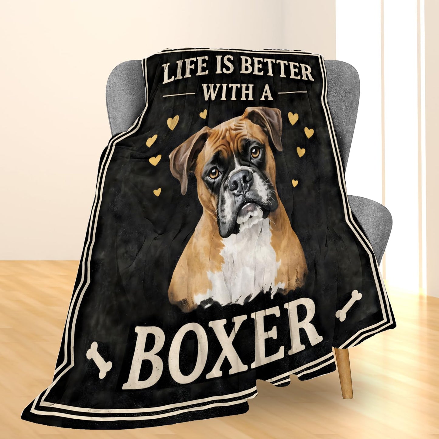 Ti Caldi Cute Boxer Dog Blanket Gifts, Adorable Puppy Portrait Flannel Throw Blanket for Couch, Bed, Travel & Decor, Cozy Lightweight Warm Blankets for Women Kids Boys Girls 60×50 in