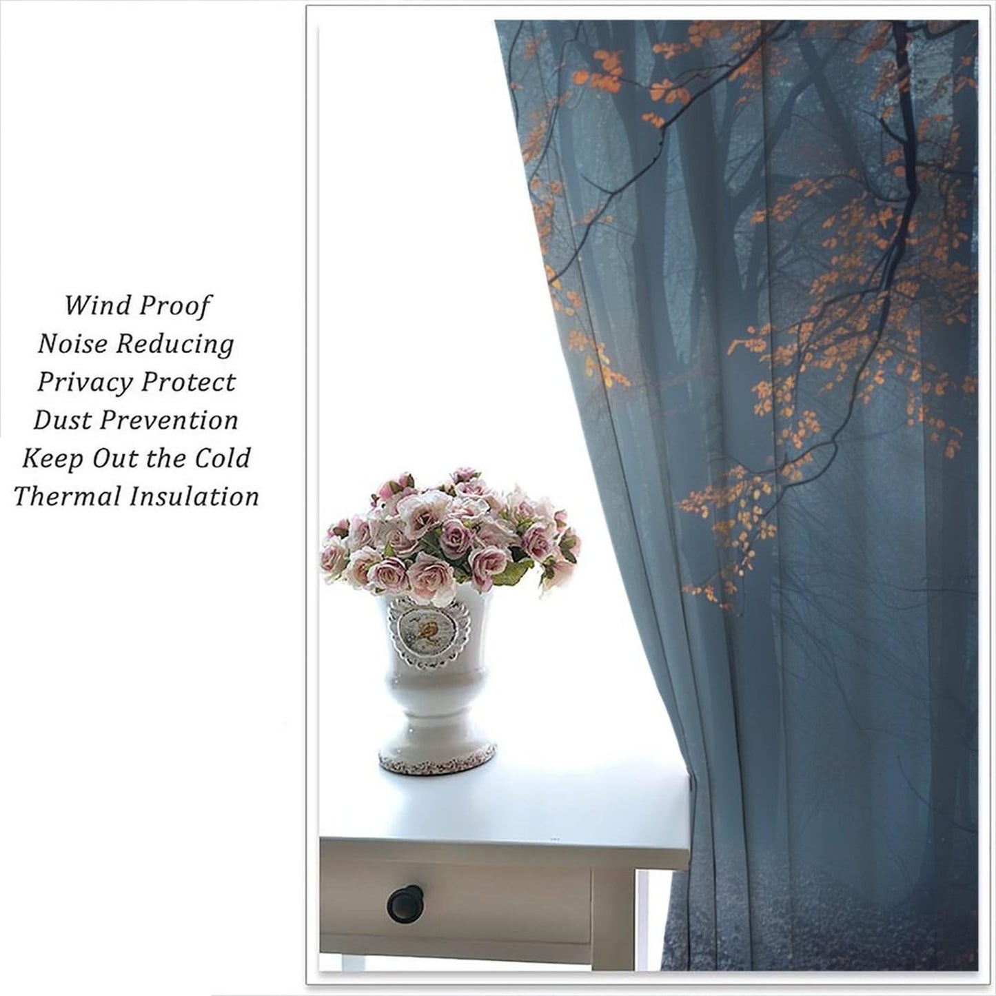 TOWINSFB Fog Forest Tree Blackout Curtains, Leaves Nature Landscape Botanical Home Decor Rod Pocket Window Drapes for Living Room Bedroom - 42" W x 63" L