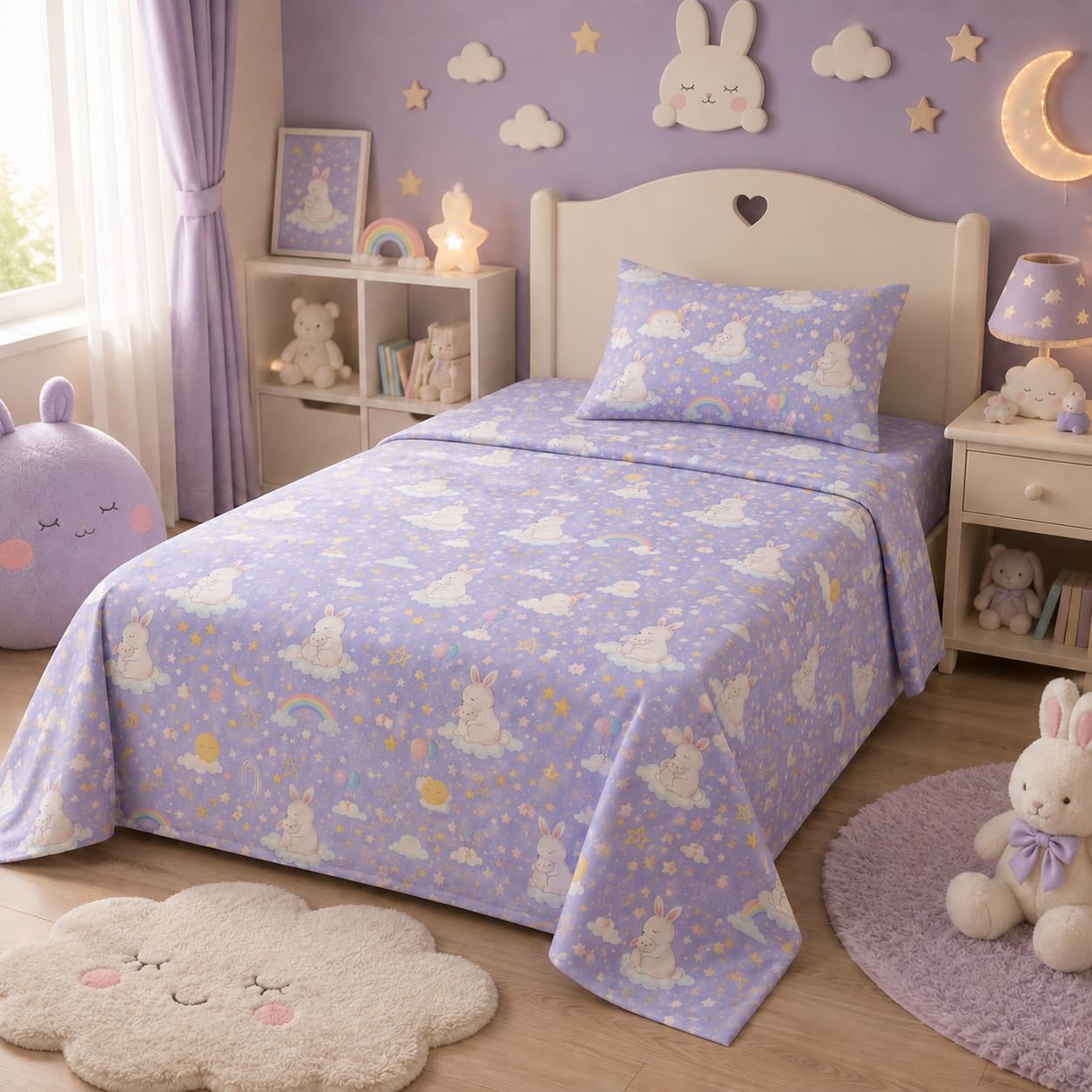 YIYEA 100% Cotton Kids Sheets, Ultra Soft Cozy Cute Bed Sheets Set for Girls, Boys, Teens, 16" Deep Pocket, 3PC, Twin